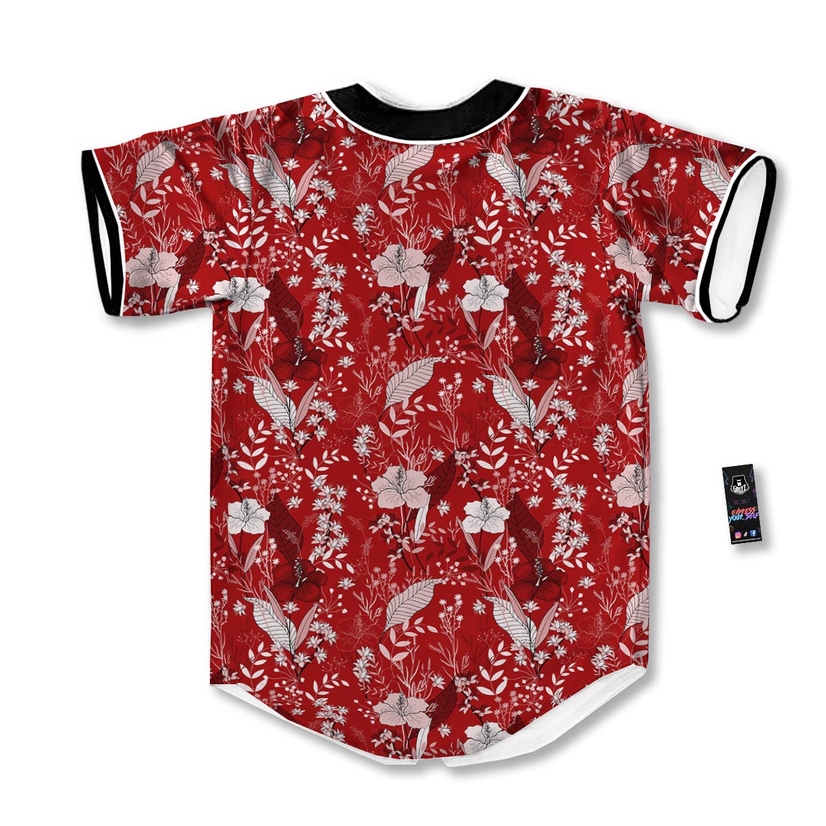 Flower Red Japanese Print Pattern Baseball Jersey-grizzshop