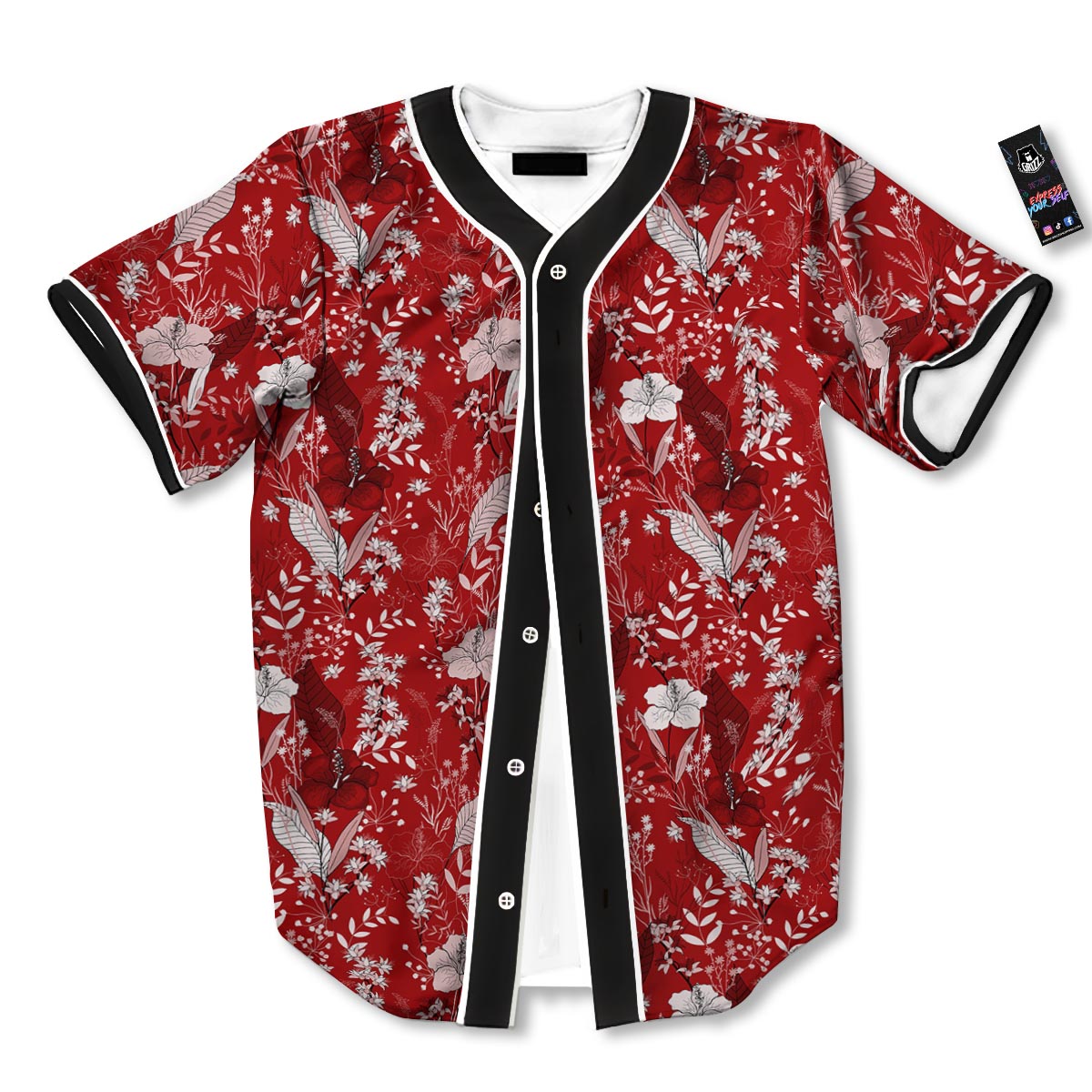 Flower Red Japanese Print Pattern Baseball Jersey-grizzshop