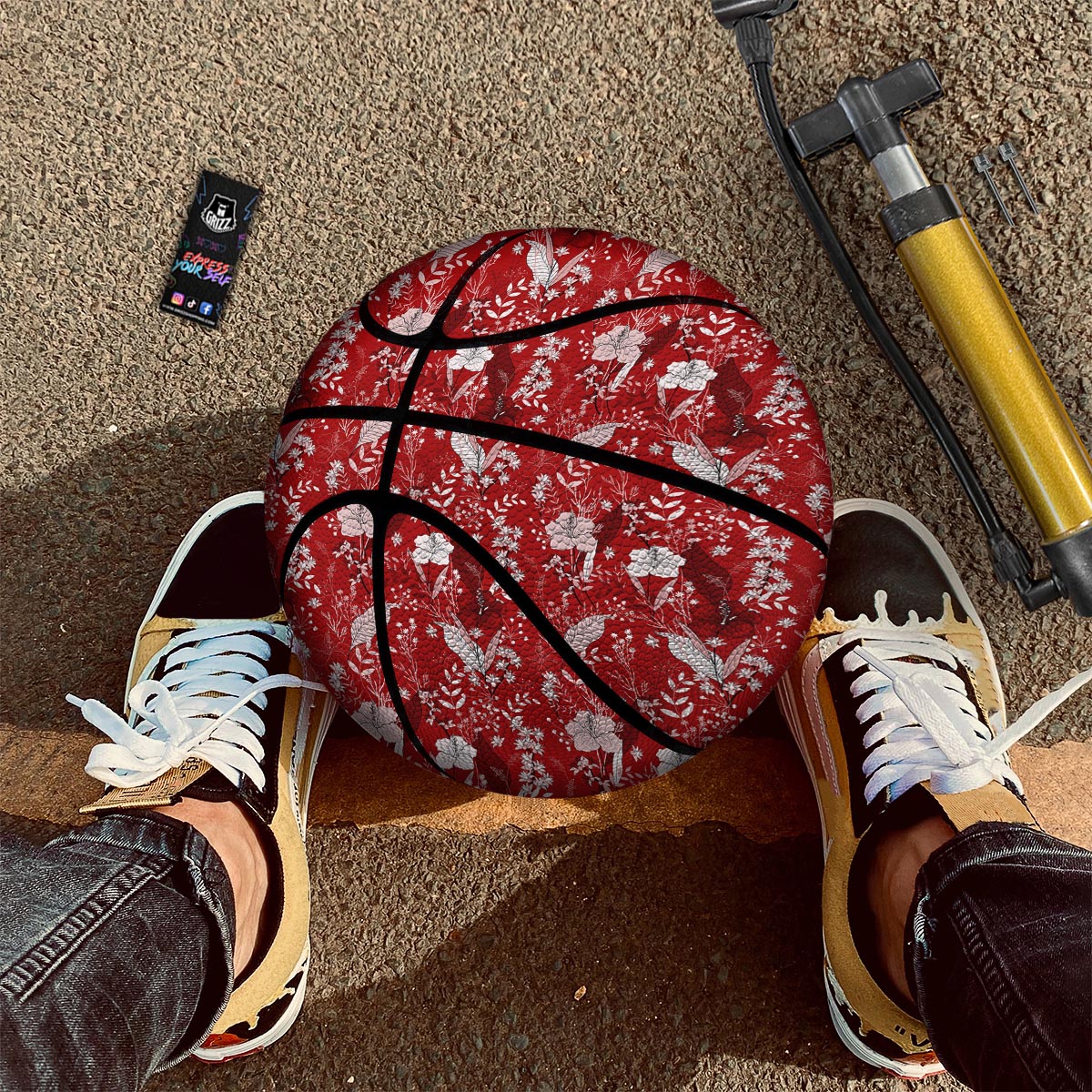 Flower Red Japanese Print Pattern Basketball-grizzshop