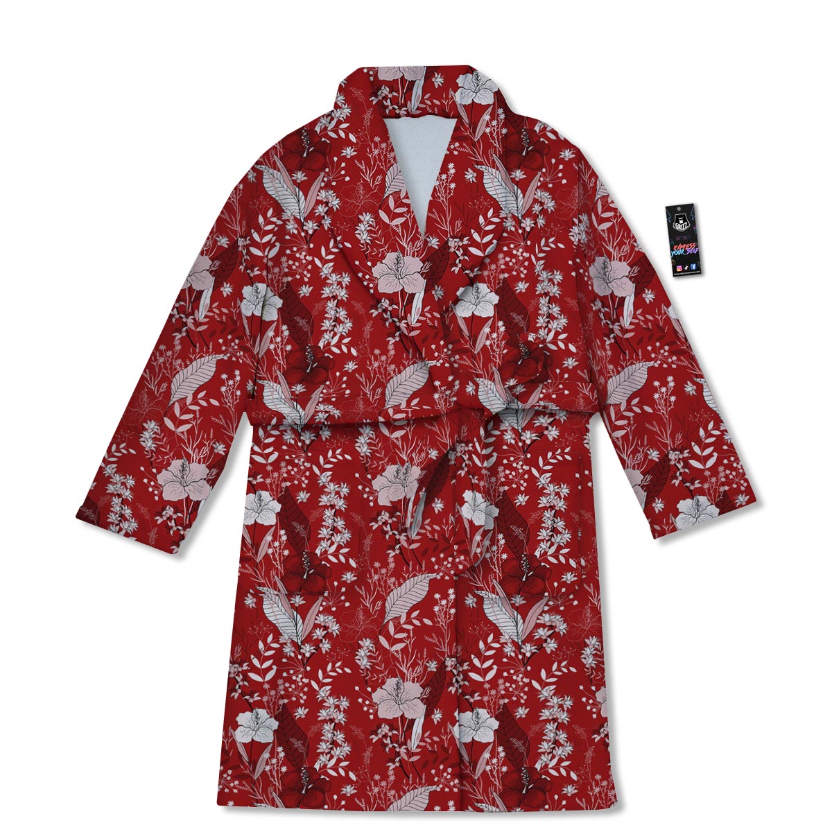 Flower Red Japanese Print Pattern Bathrobe-grizzshop