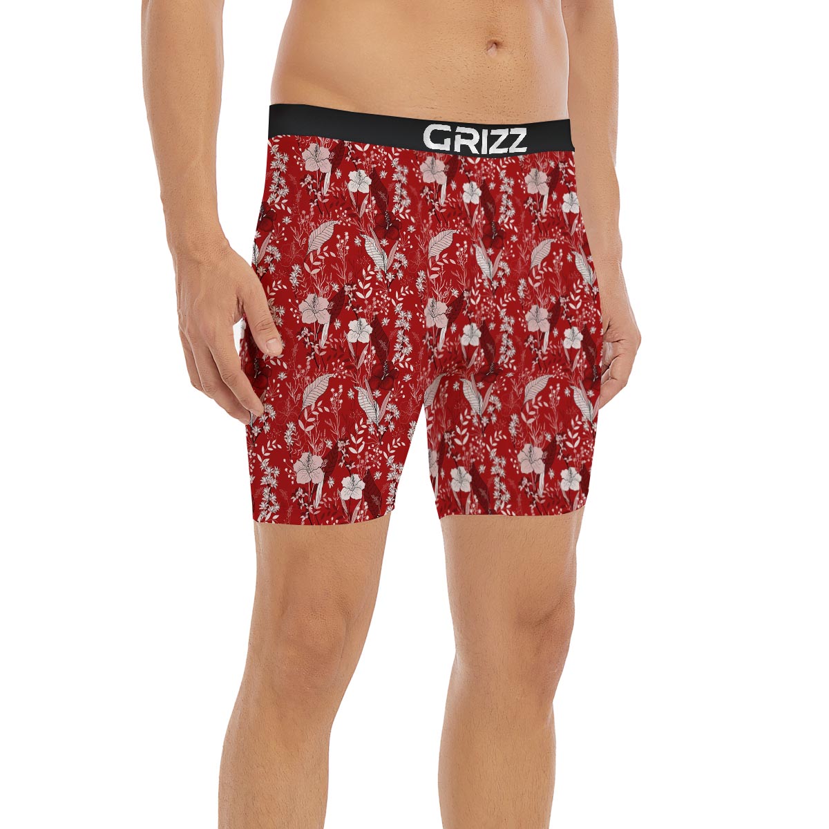 Flower Red Japanese Print Pattern Boxer Briefs-grizzshop