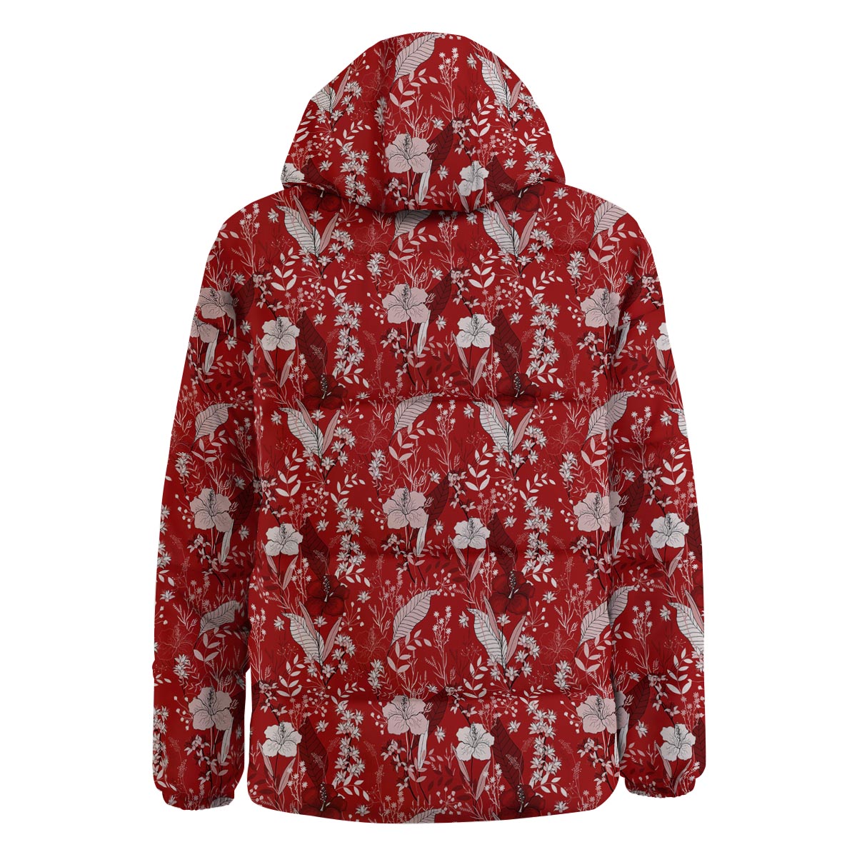 Flower Red Japanese Print Pattern Down Jacket-grizzshop