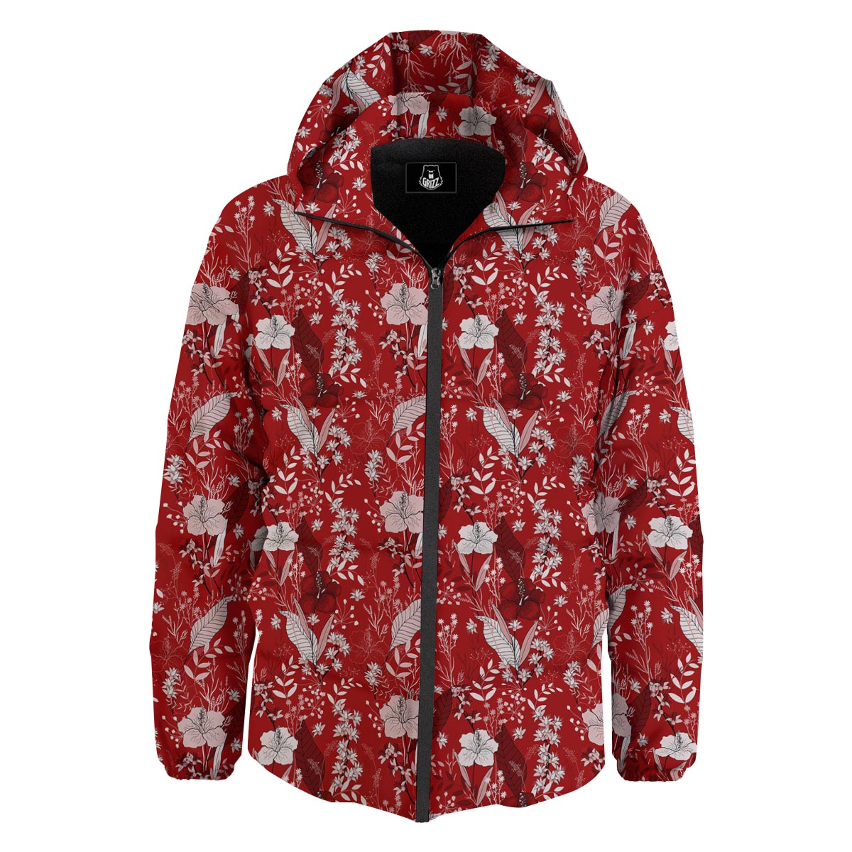 Flower Red Japanese Print Pattern Down Jacket-grizzshop