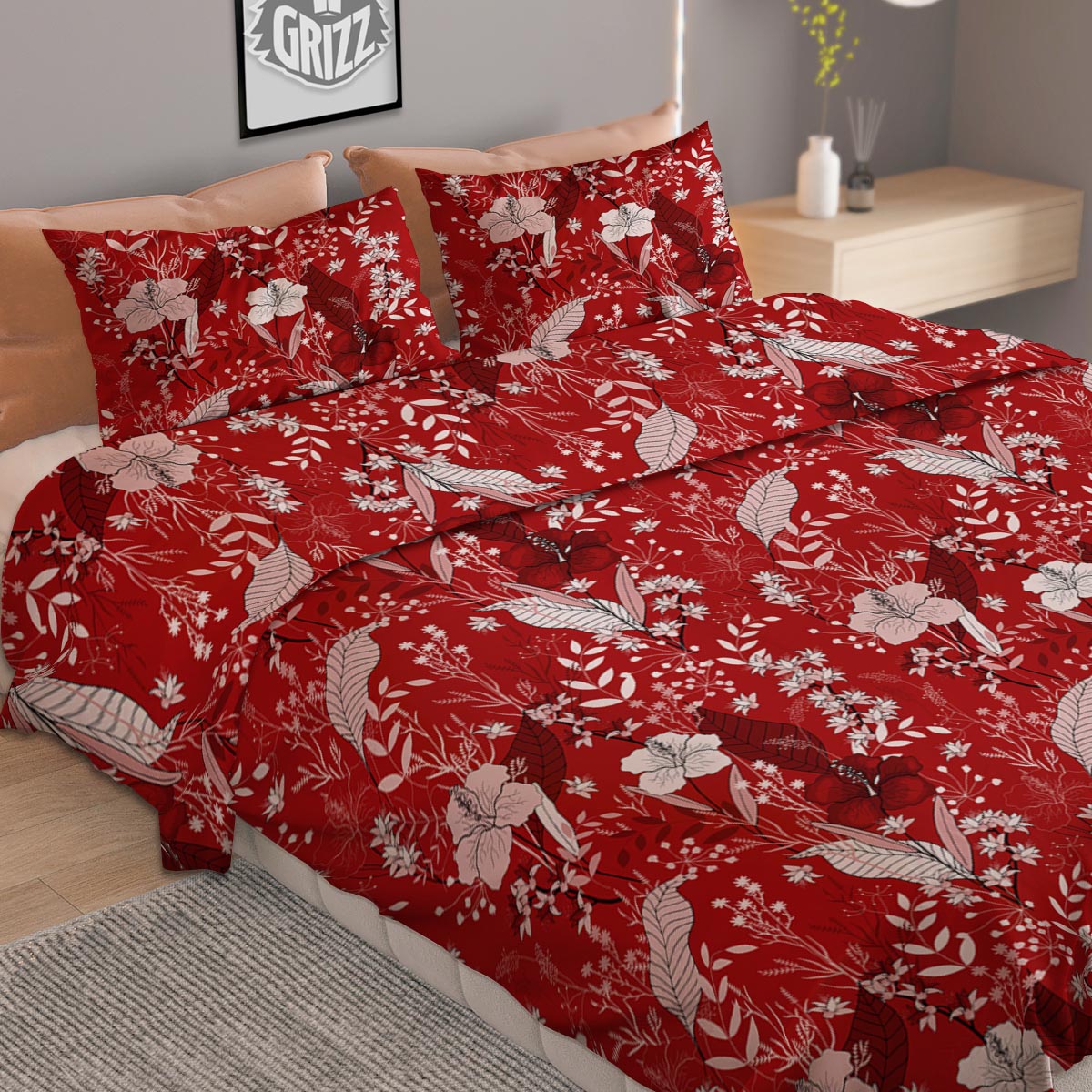 Flower Dragon Vintage Print Pattern Duvet Cover Bedding Set
