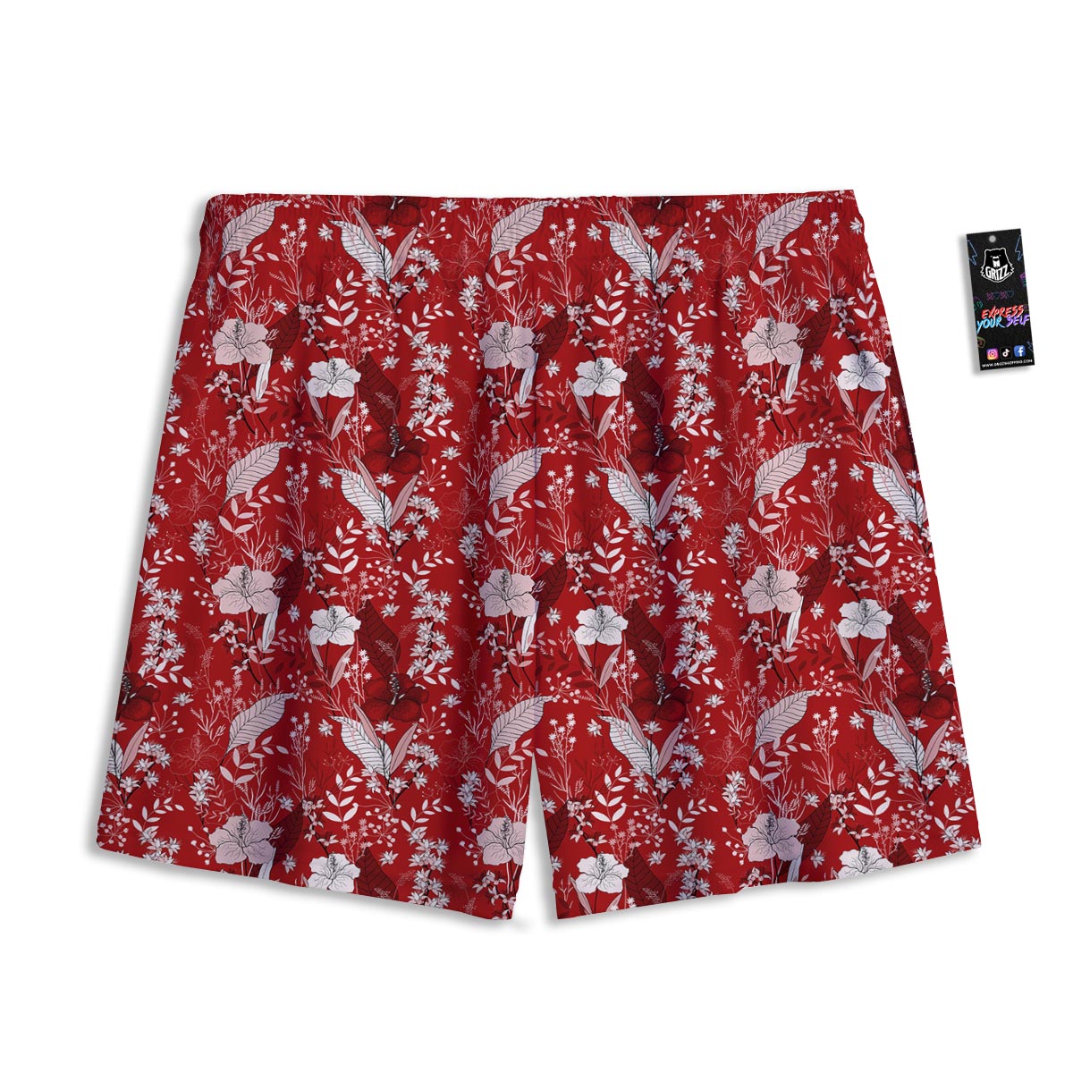 Flower Red Japanese Print Pattern Mesh Shorts