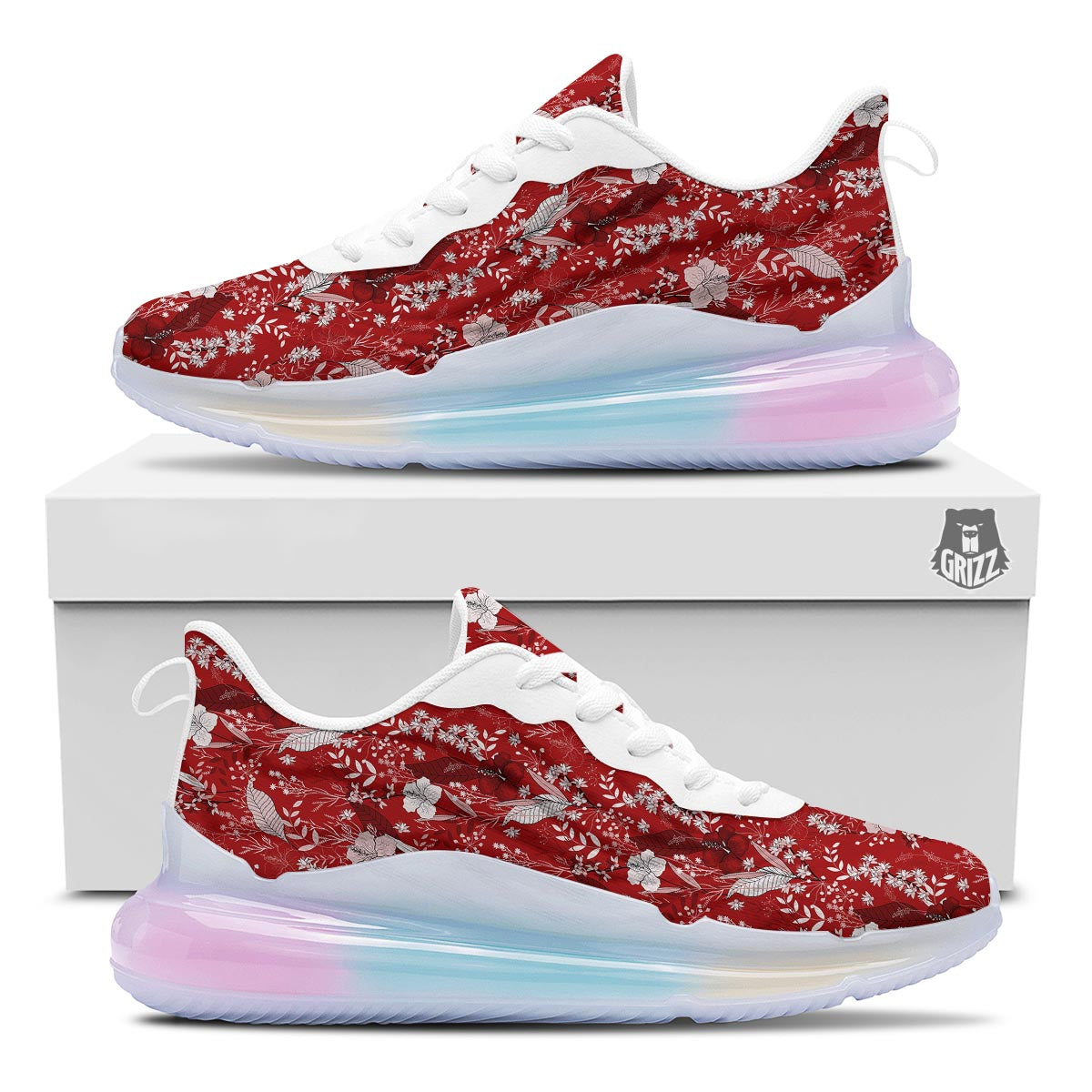 Flower Red Japanese Print Pattern Running Sneakers-grizzshop