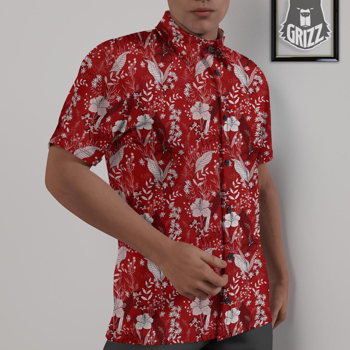 Flower Red Japanese Print Pattern Untucked Shirts-grizzshop