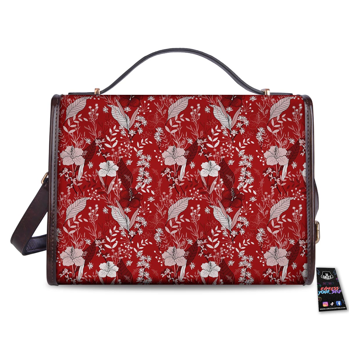 Flower Red Japanese Print Pattern Women's Satchel Bag-grizzshop