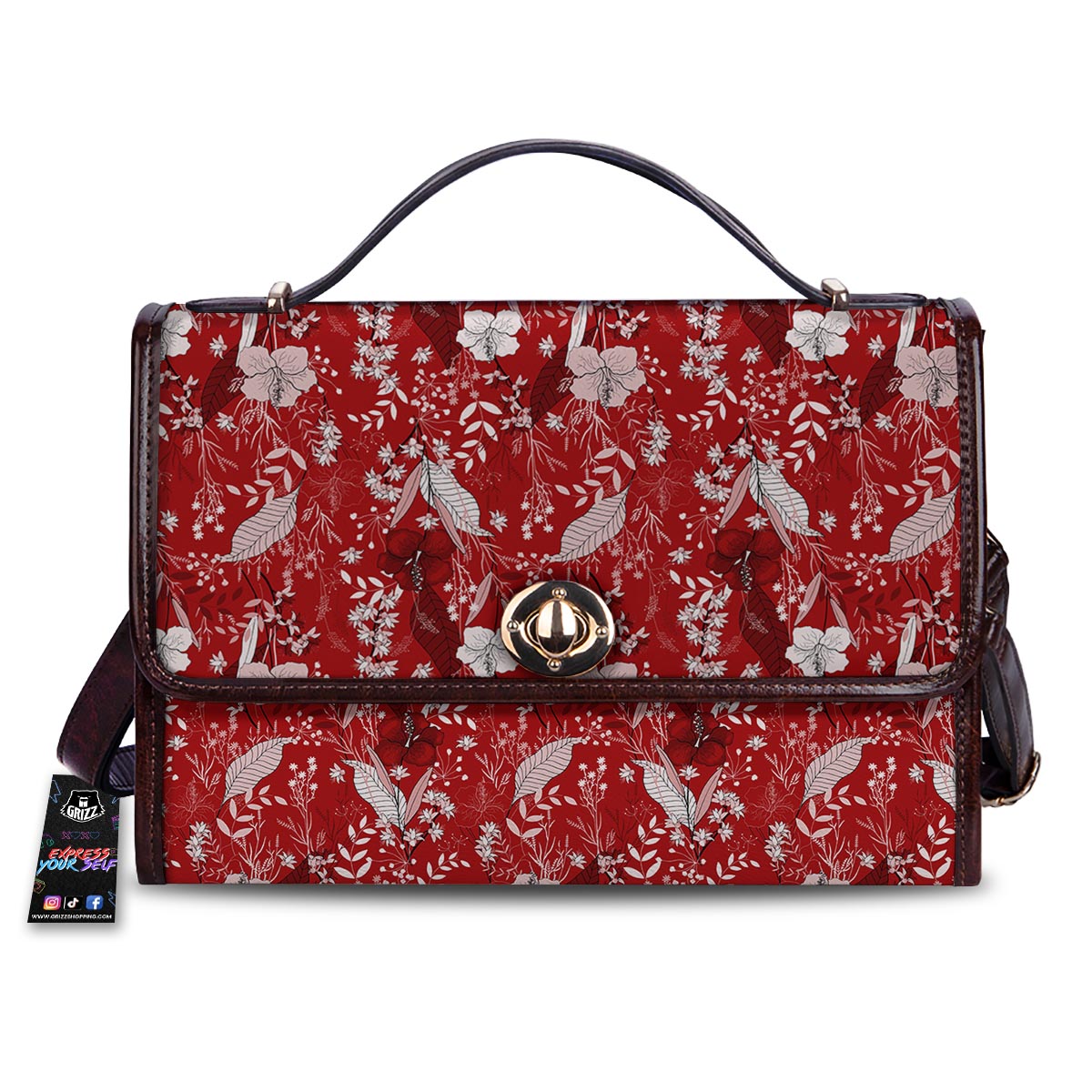 Flower Red Japanese Print Pattern Women's Satchel Bag-grizzshop