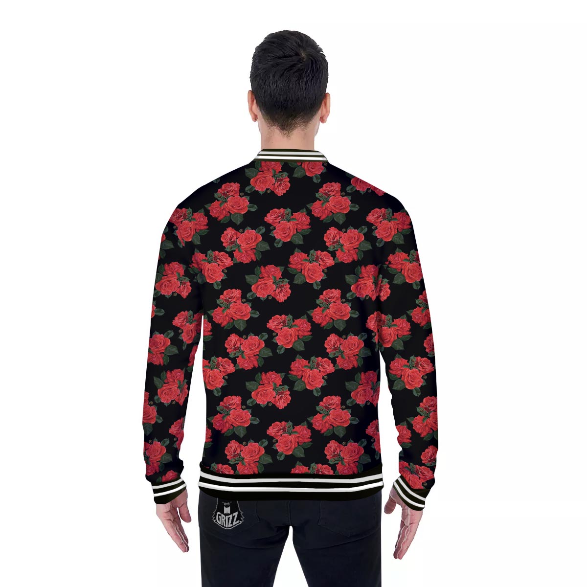 Flower Red Rose Print Pattern Baseball Jacket-grizzshop