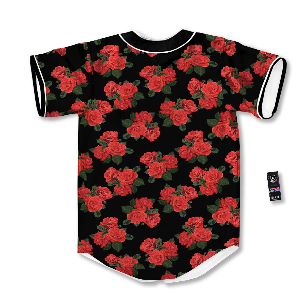 Flower Red Rose Print Pattern Baseball Jersey-grizzshop