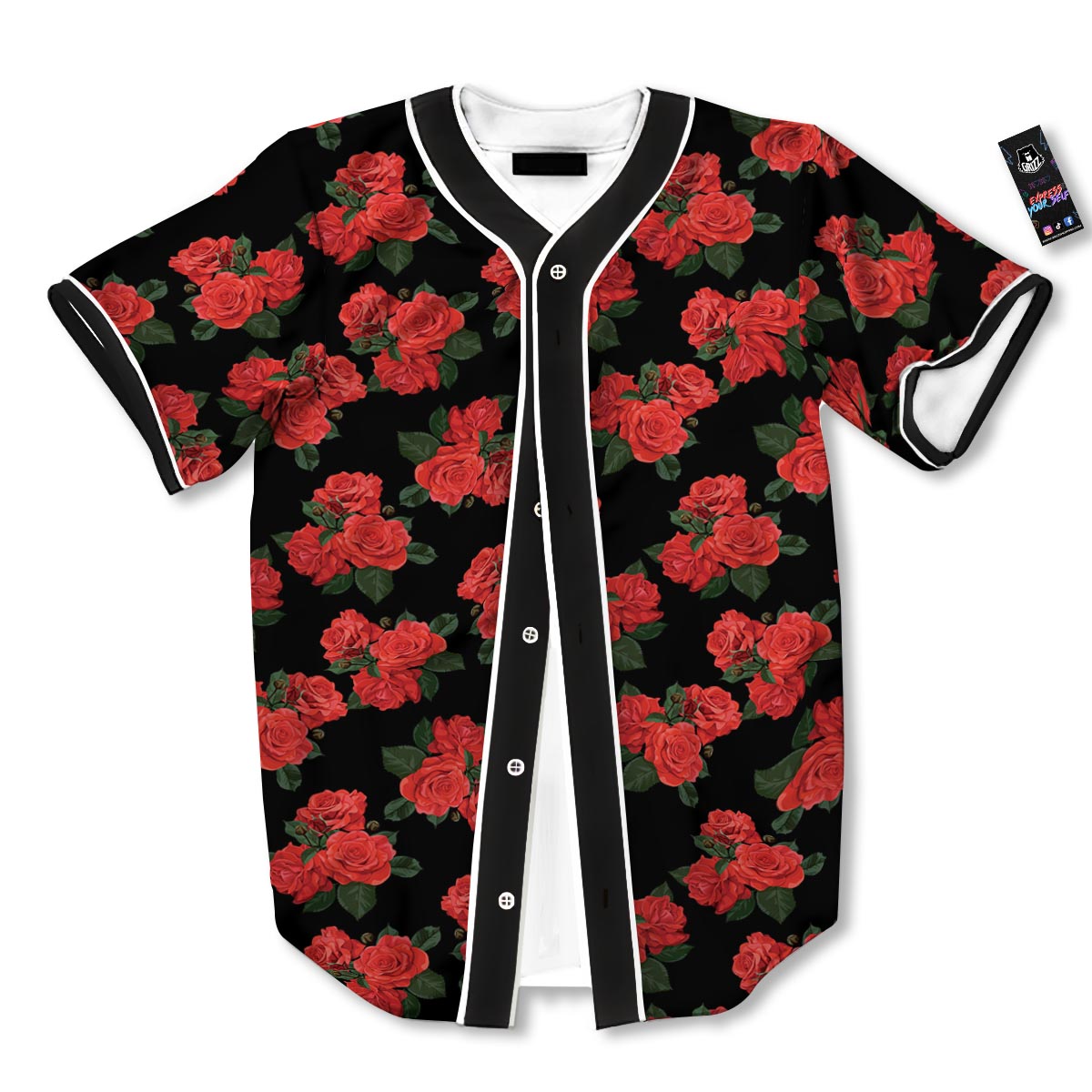 Flower Red Rose Print Pattern Baseball Jersey-grizzshop