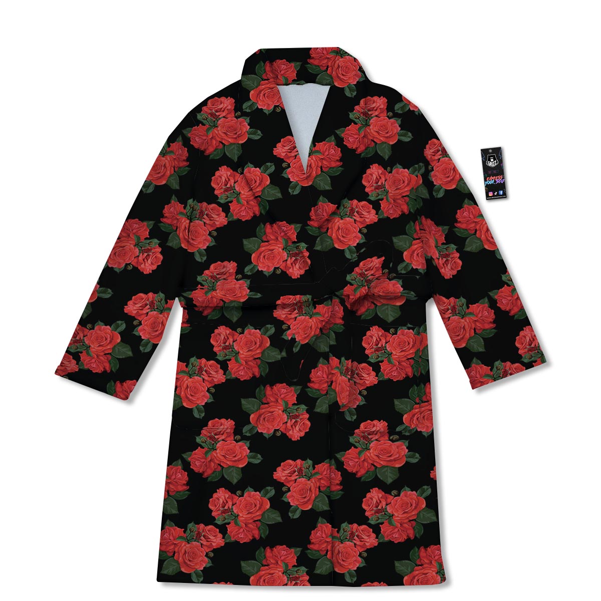 Flower Red Rose Print Pattern Bathrobe-grizzshop