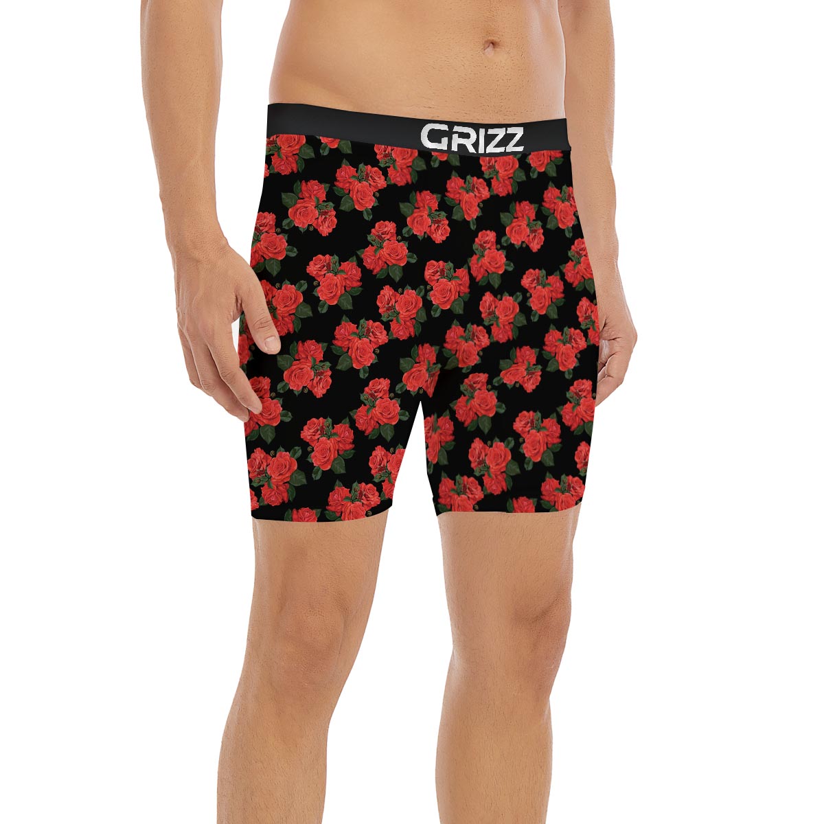 Flower Red Rose Print Pattern Boxer Briefs-grizzshop