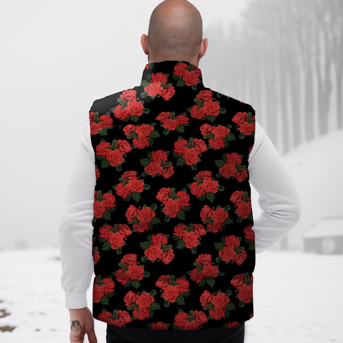Flower Red Rose Print Pattern Down Vest-grizzshop