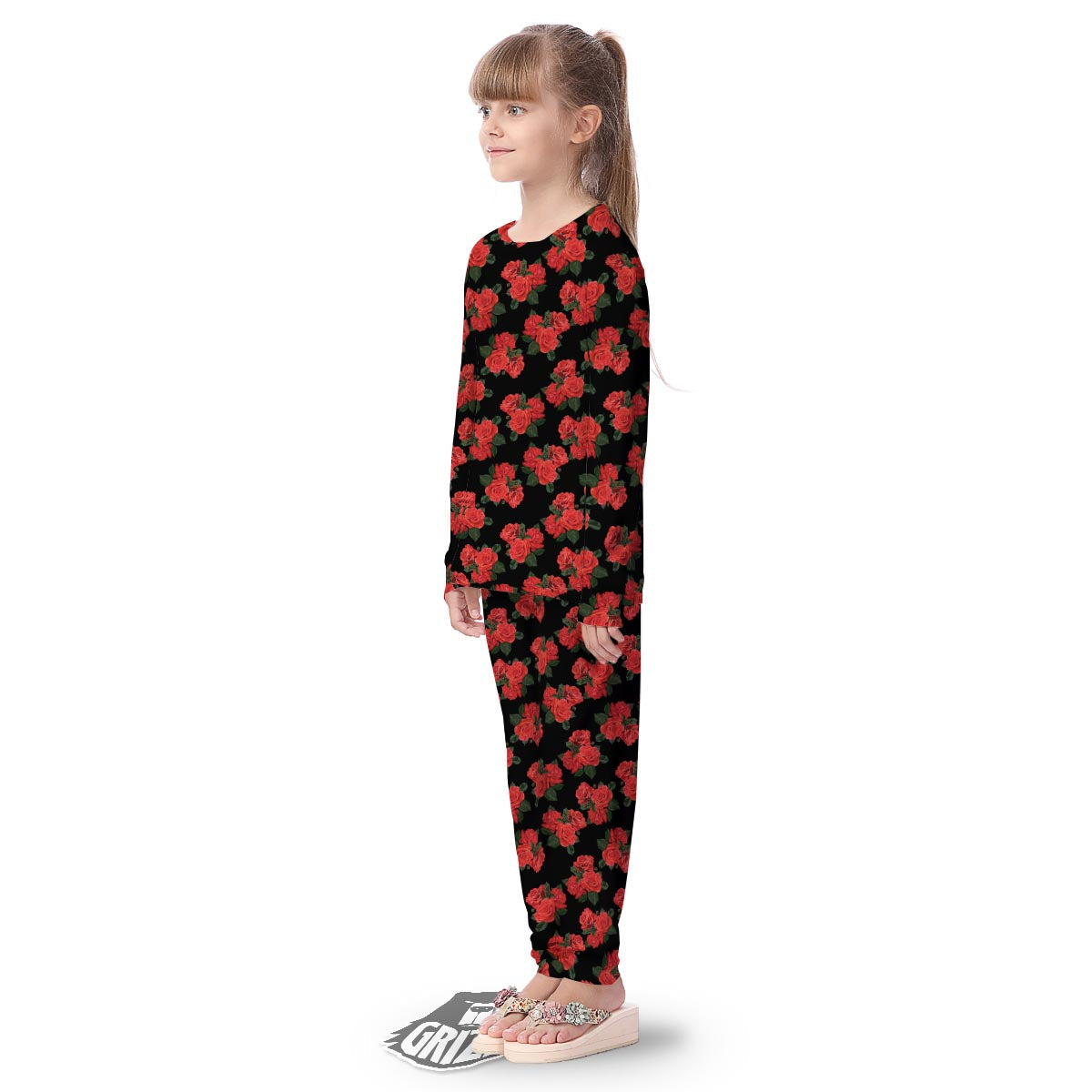 Flower Red Rose Print Pattern Kid's Pajamas-grizzshop
