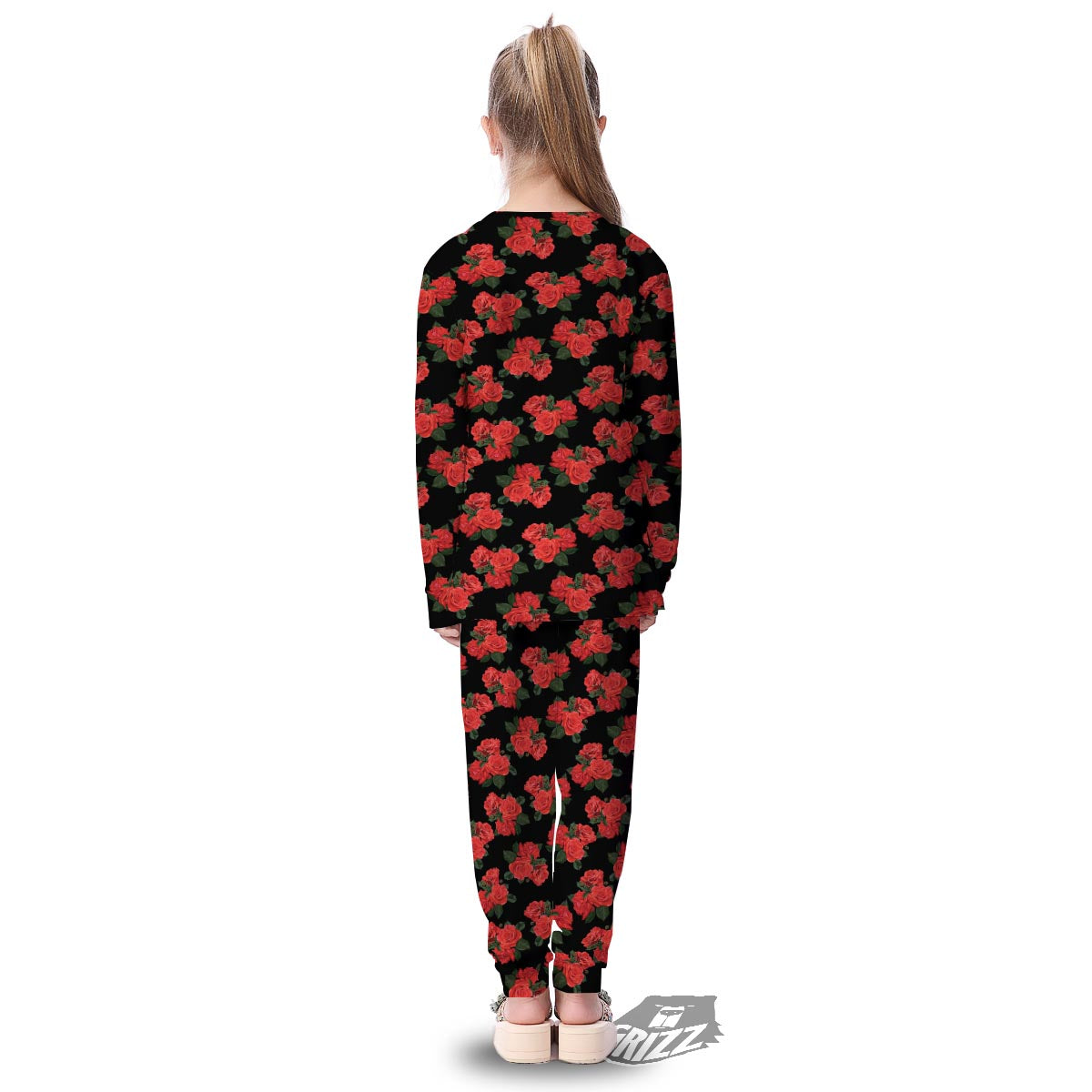 Flower Red Rose Print Pattern Kid's Pajamas-grizzshop
