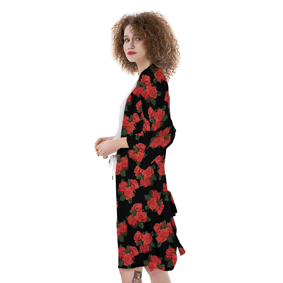 Flower Red Rose Print Pattern Kimono-grizzshop