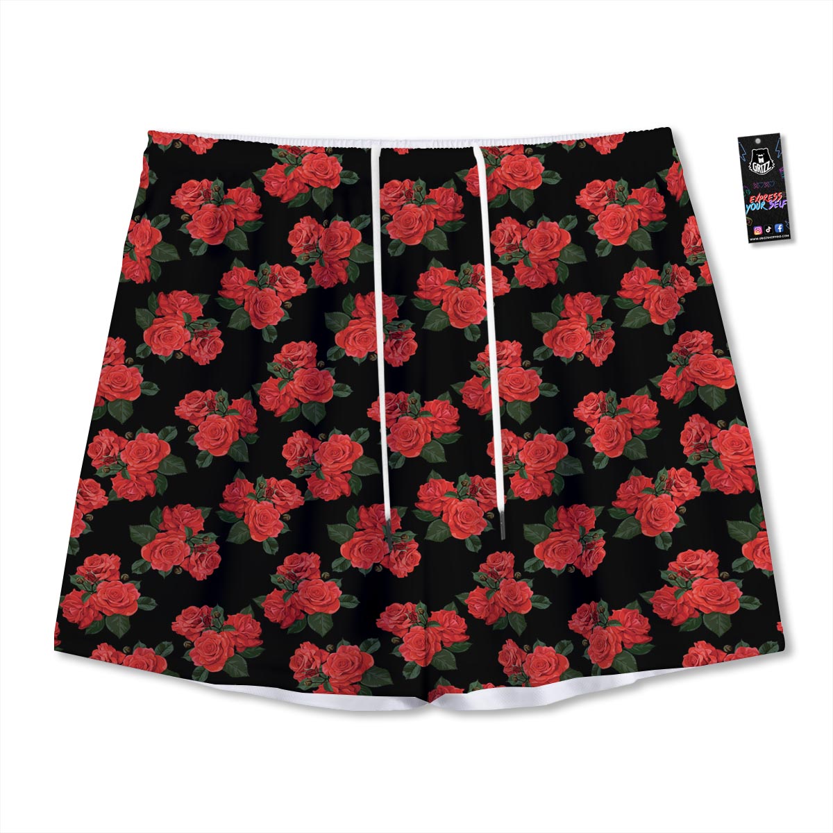Flower Red Rose Print Pattern Mesh Shorts