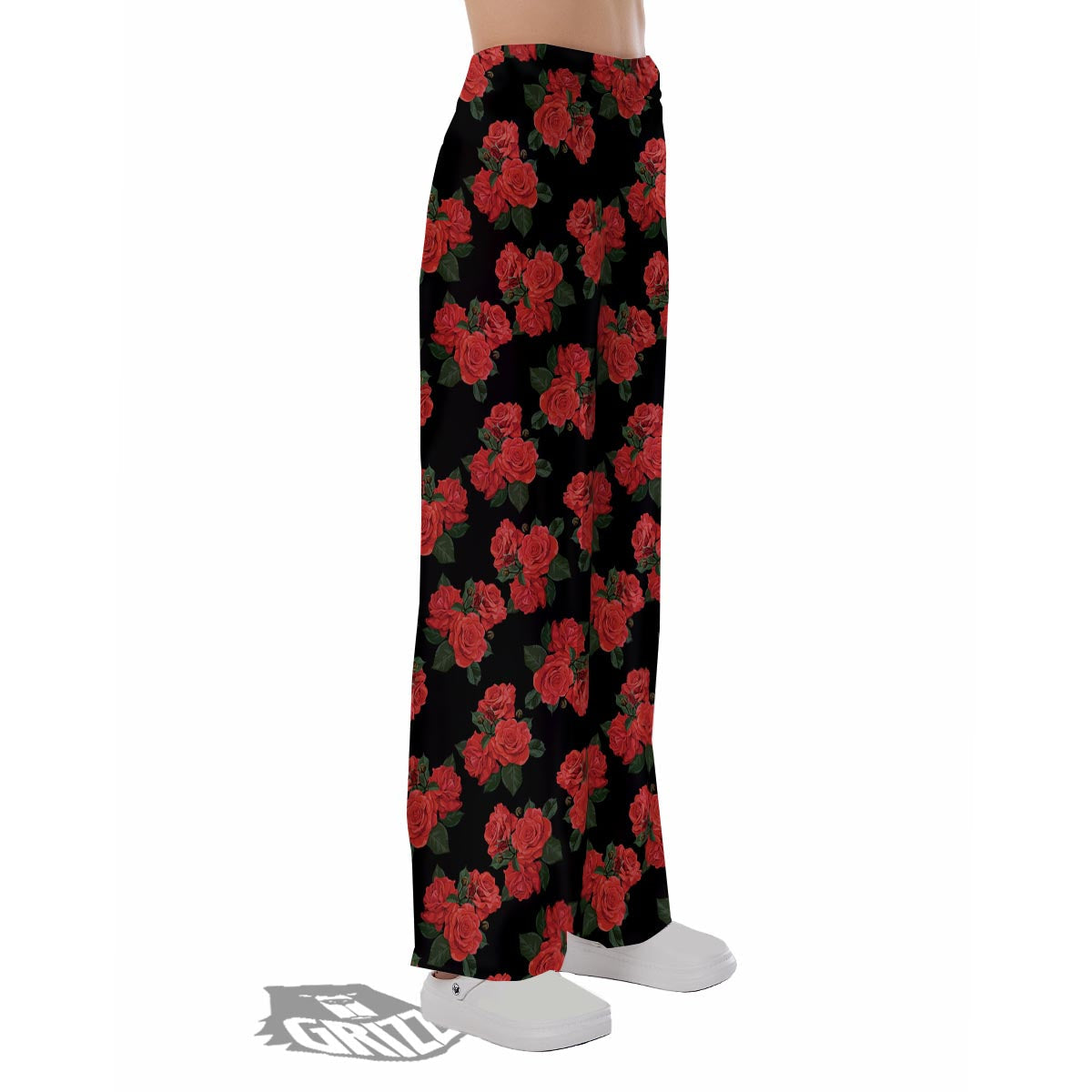 Flower Red Rose Print Pattern Pajama Pants-grizzshop
