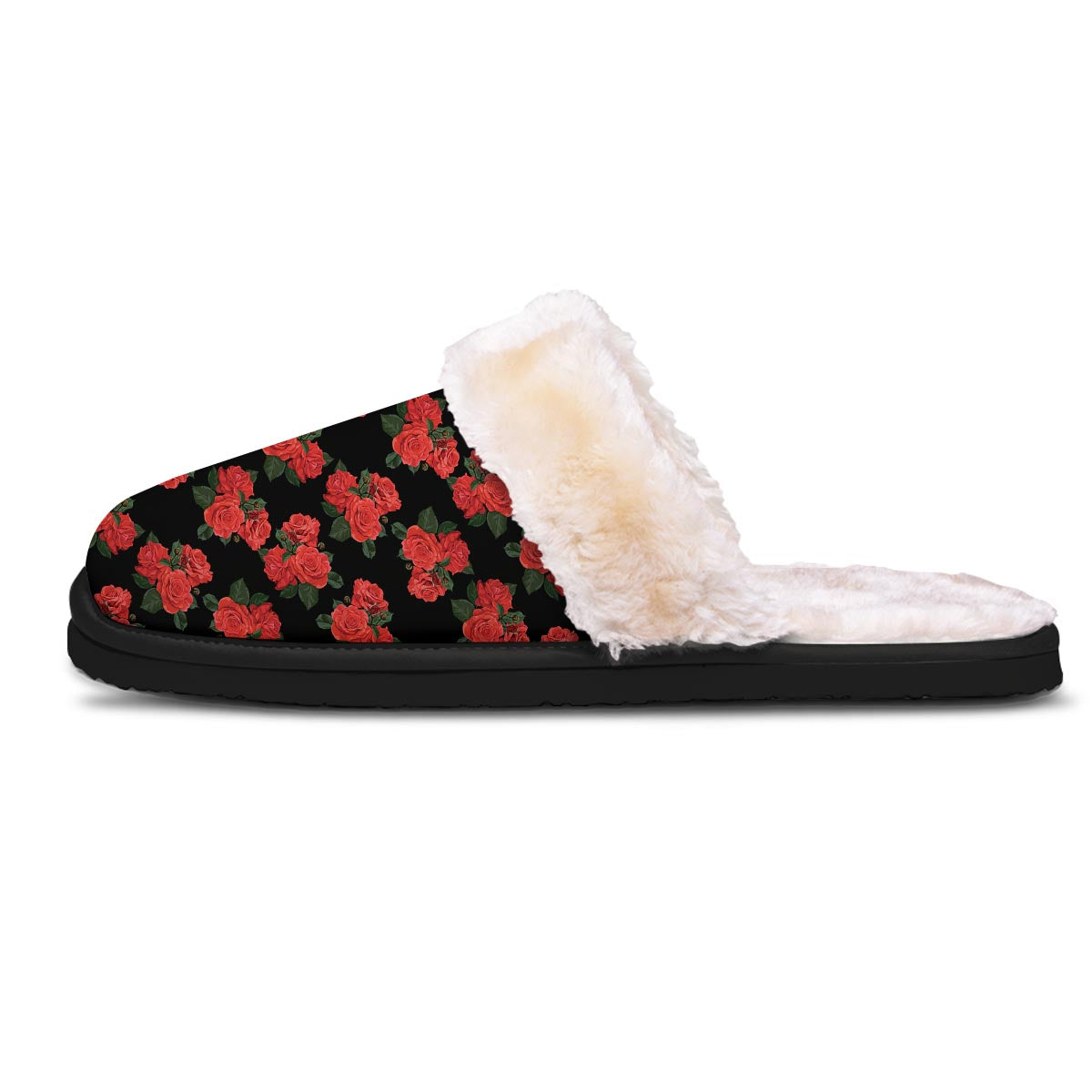 Flower Red Rose Print Pattern Slippers-grizzshop
