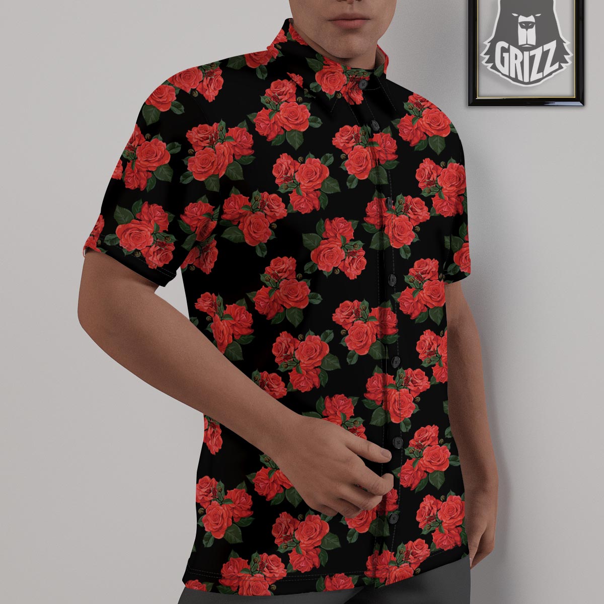 Flower Red Rose Print Pattern Untucked Shirts-grizzshop