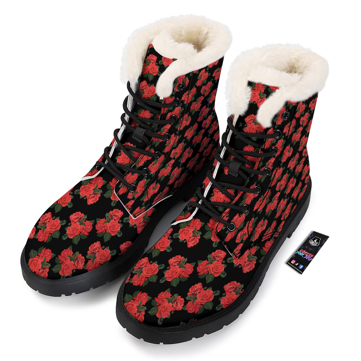 Flower Red Rose Print Pattern Winter Boots-grizzshop