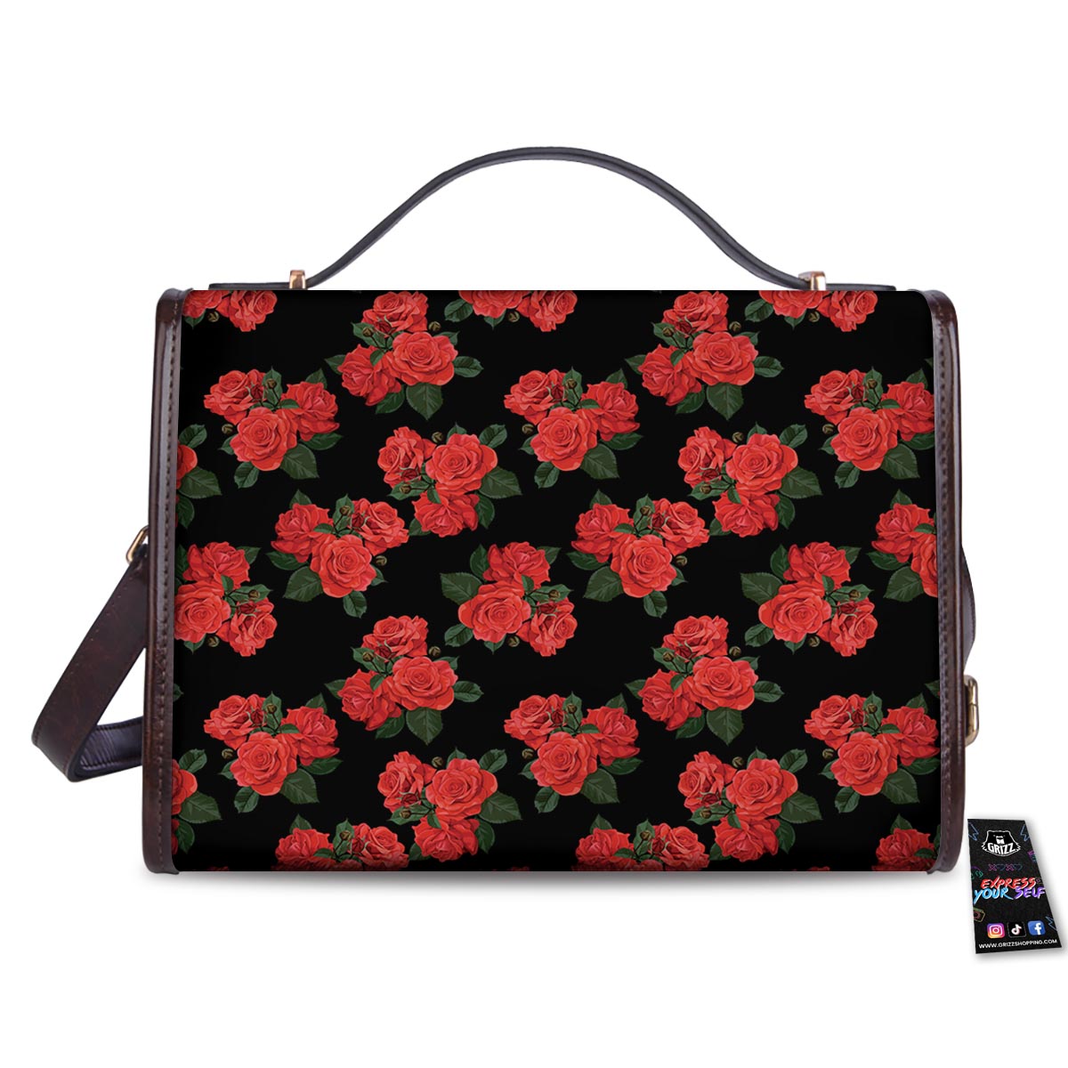 Flower Red Rose Print Pattern Women's Satchel Bag-grizzshop