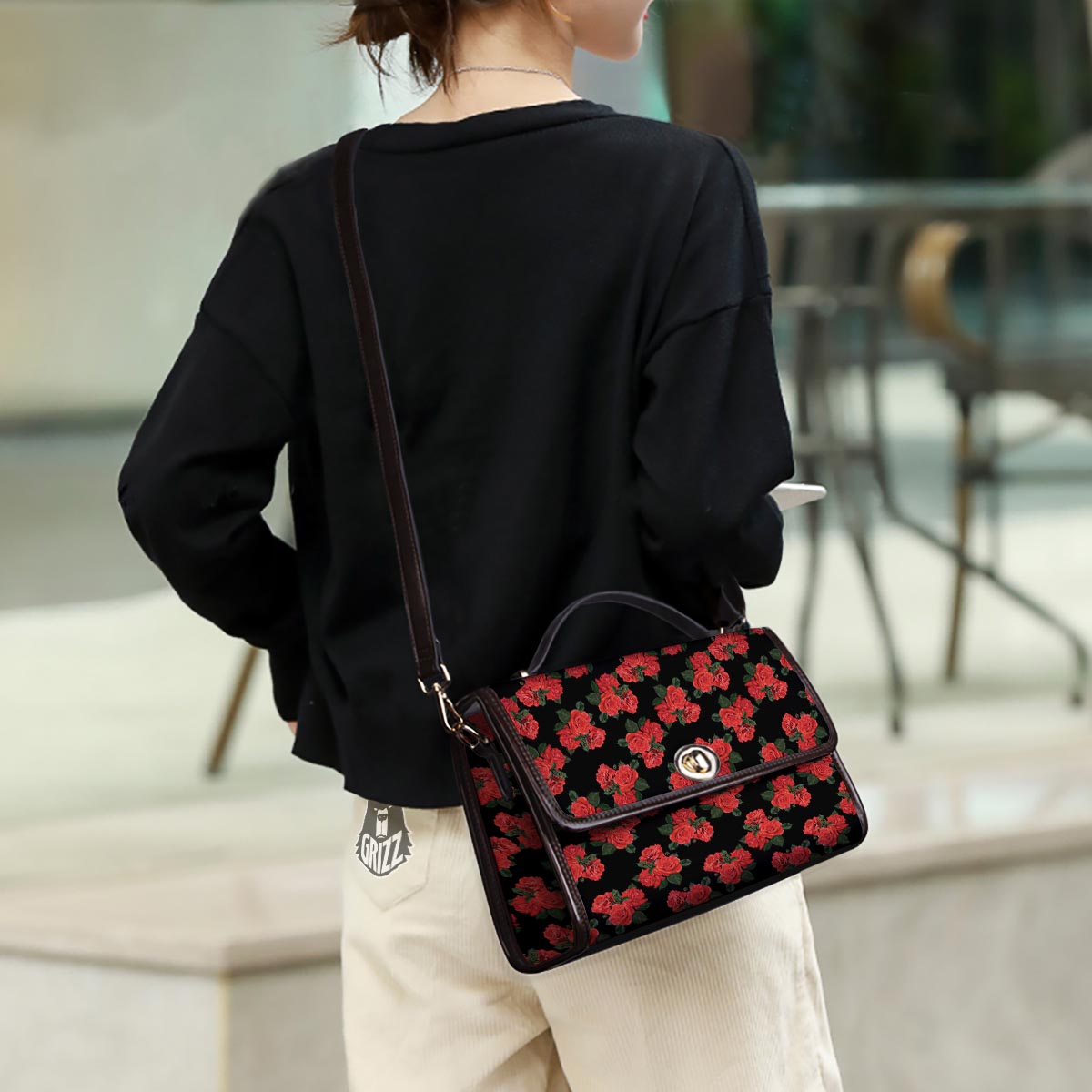 Flower Red Rose Print Pattern Women's Satchel Bag-grizzshop