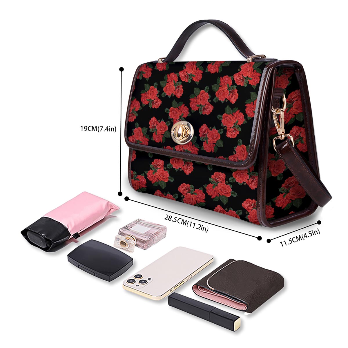 Flower Red Rose Print Pattern Women's Satchel Bag-grizzshop