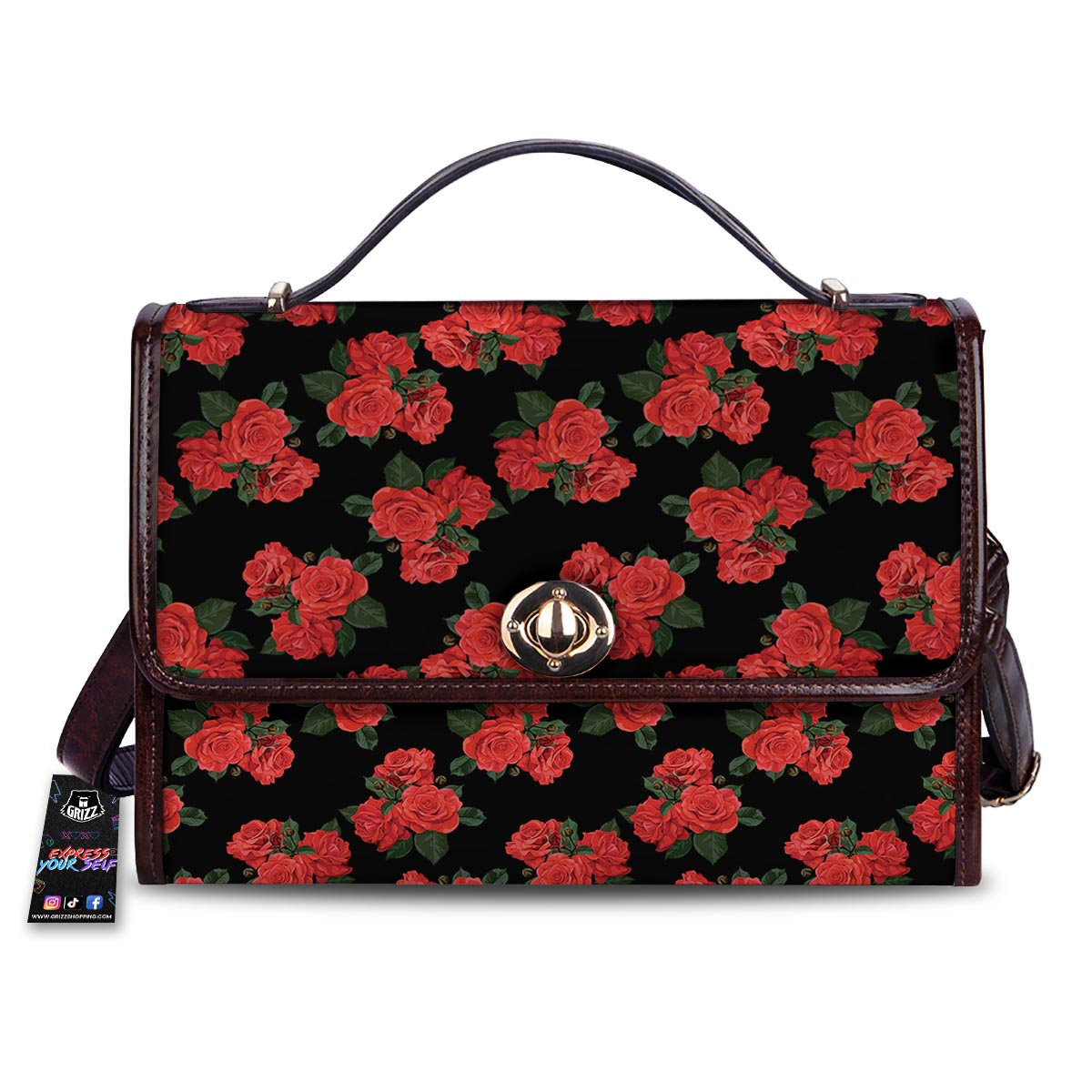 Flower Red Rose Print Pattern Women's Satchel Bag-grizzshop