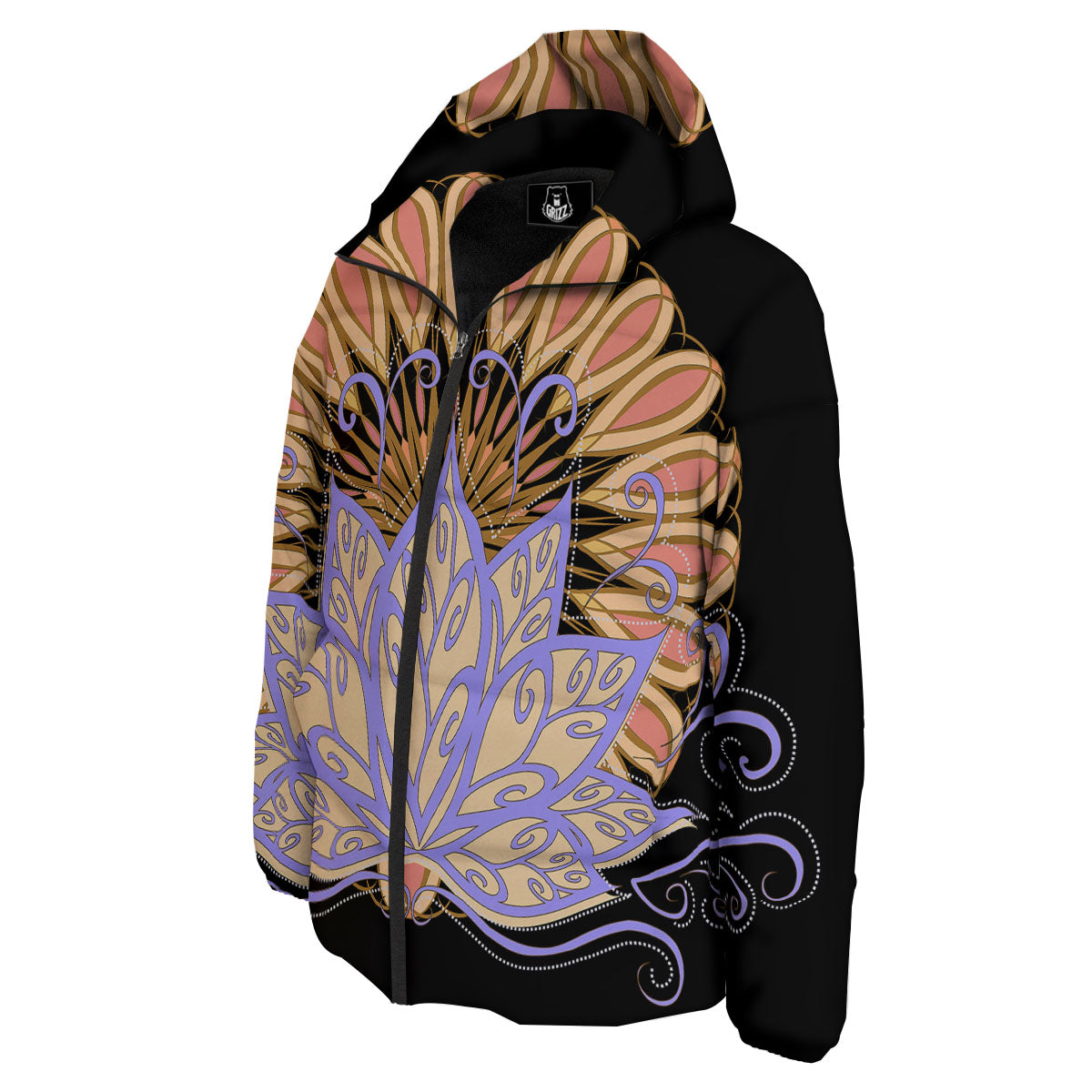 Flower Reiki Chakra Print Down Jacket-grizzshop