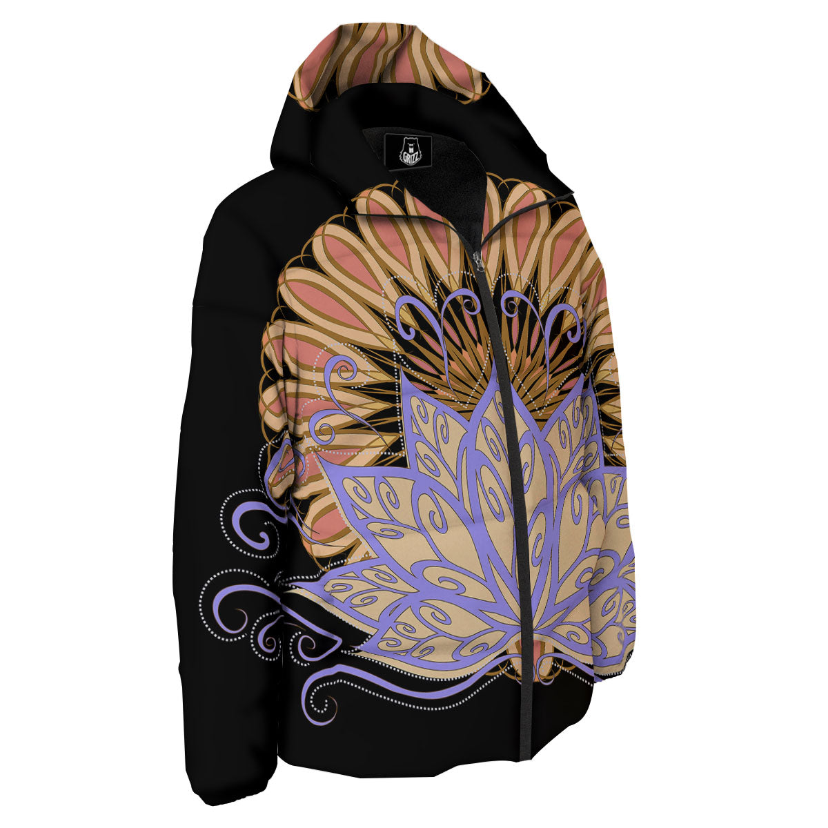 Flower Reiki Chakra Print Down Jacket-grizzshop