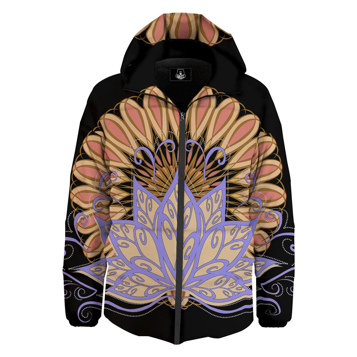 Flower Reiki Chakra Print Down Jacket-grizzshop