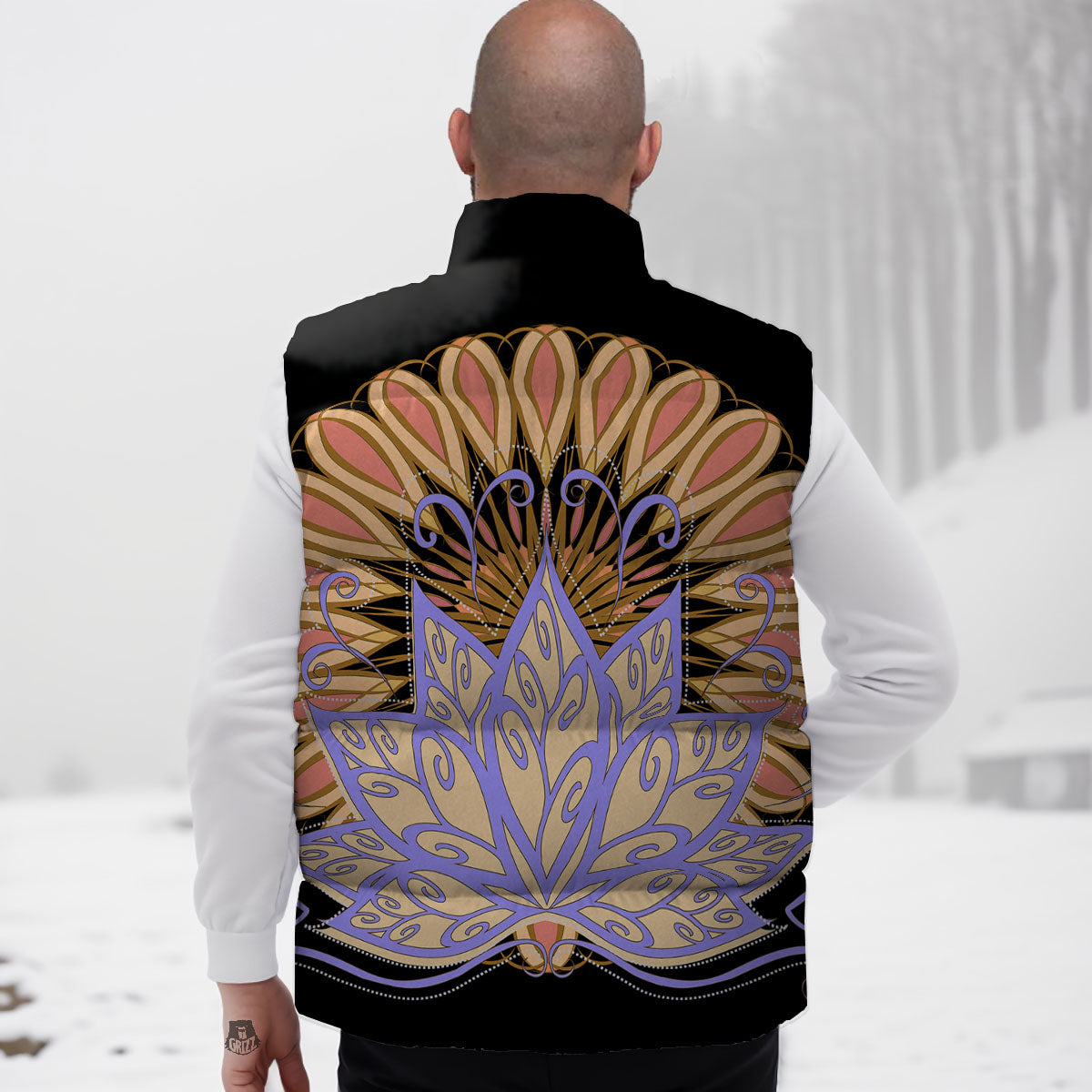 Flower Reiki Chakra Print Down Vest-grizzshop