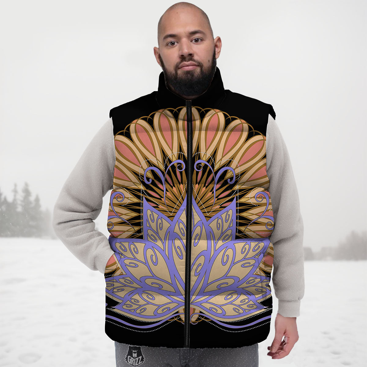 Flower Reiki Chakra Print Down Vest-grizzshop