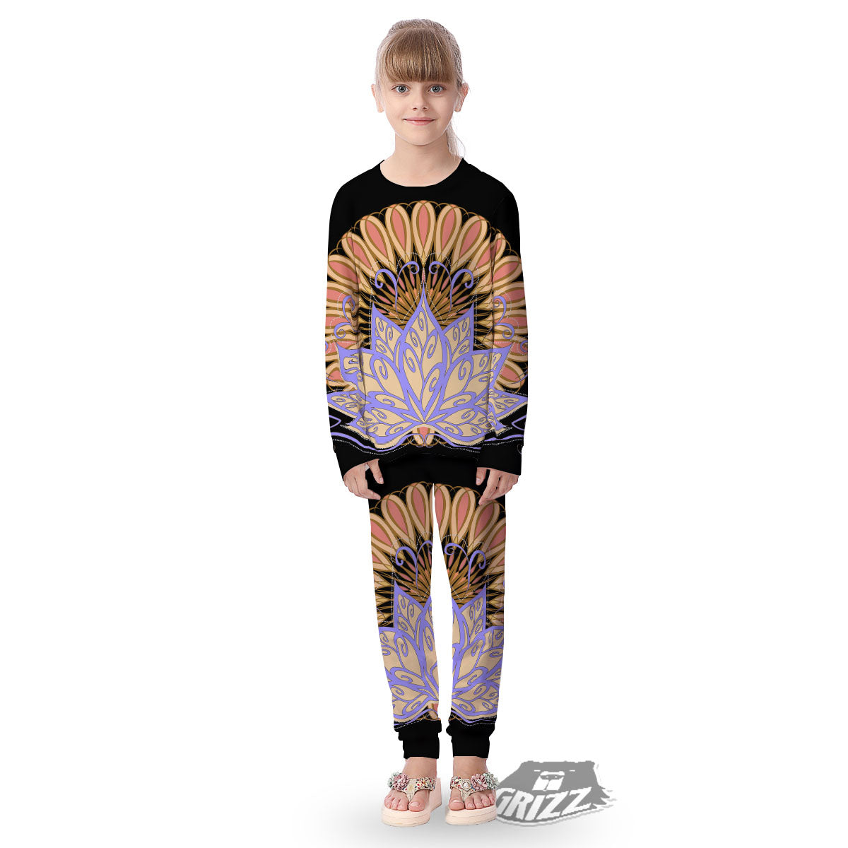 Flower Reiki Chakra Print Kid's Pajamas-grizzshop