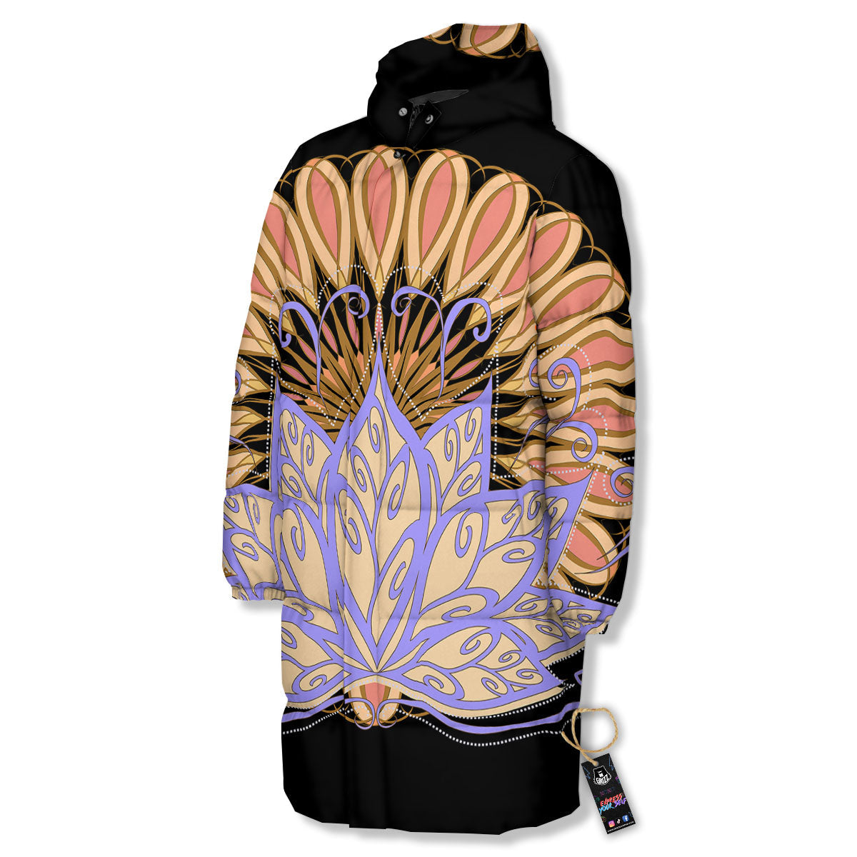 Flower Reiki Chakra Print Long Down Jacket-grizzshop