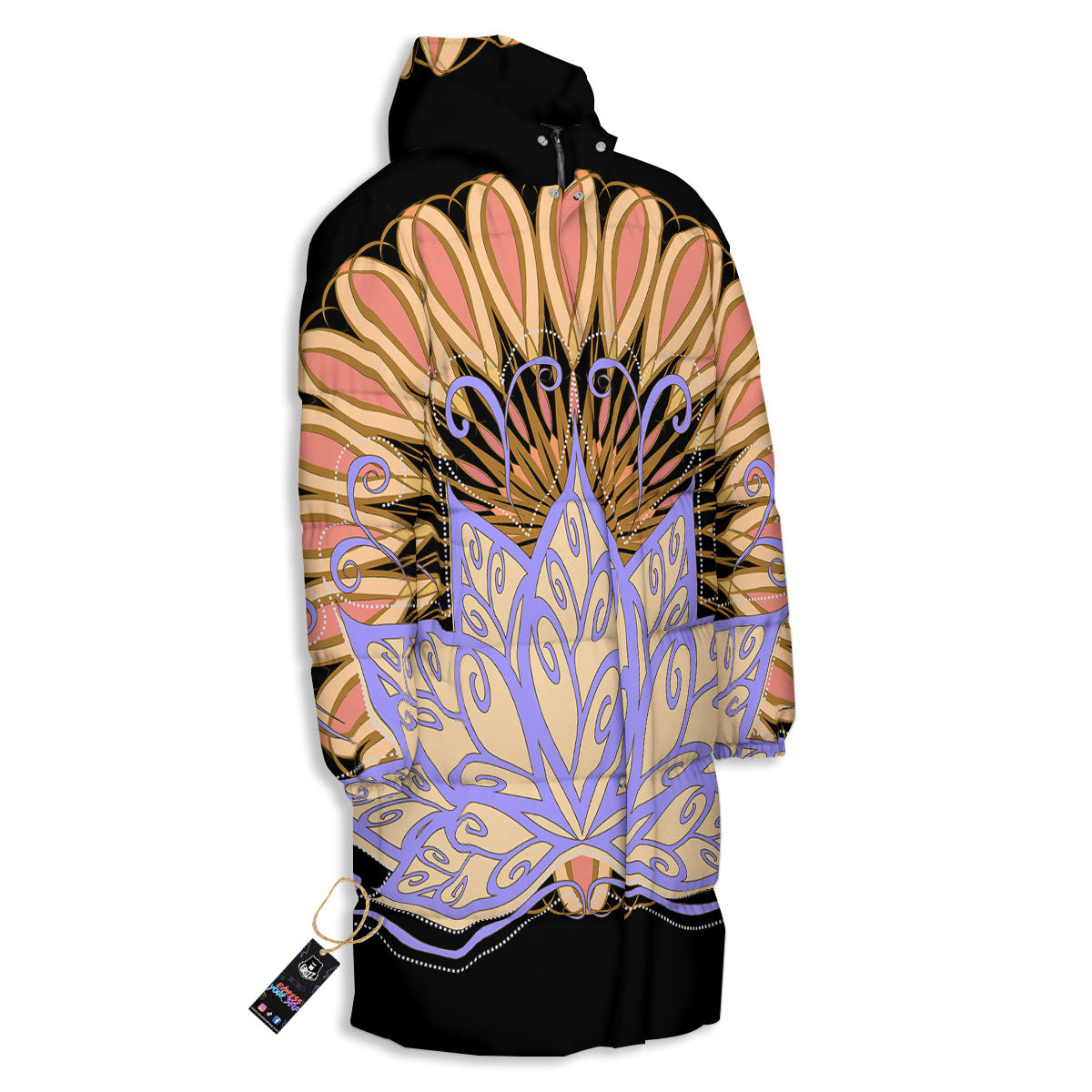 Flower Reiki Chakra Print Long Down Jacket-grizzshop