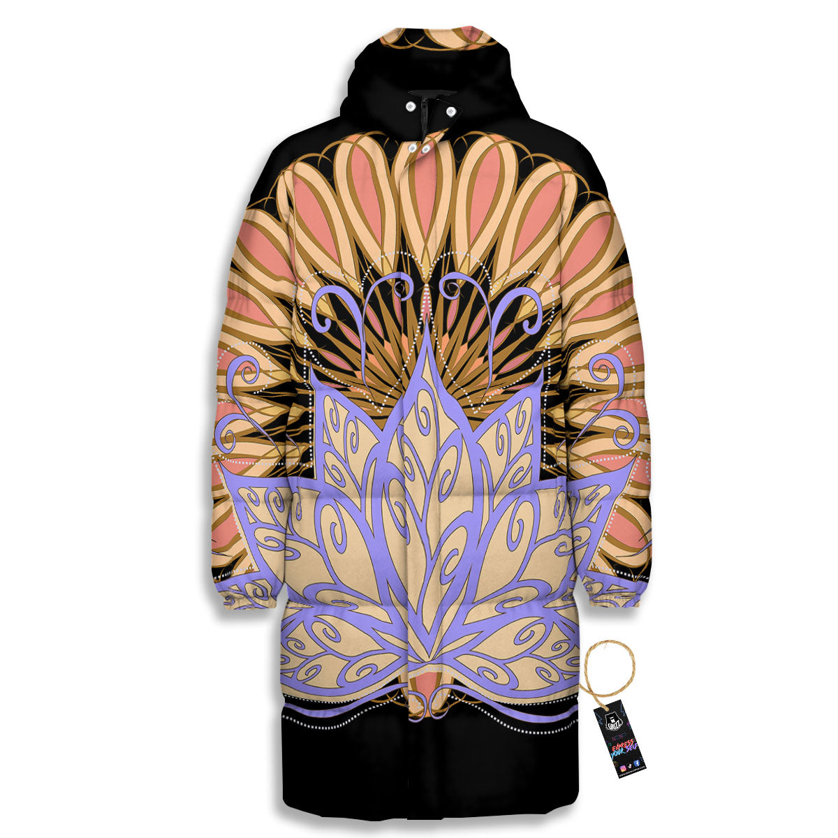Flower Reiki Chakra Print Long Down Jacket-grizzshop