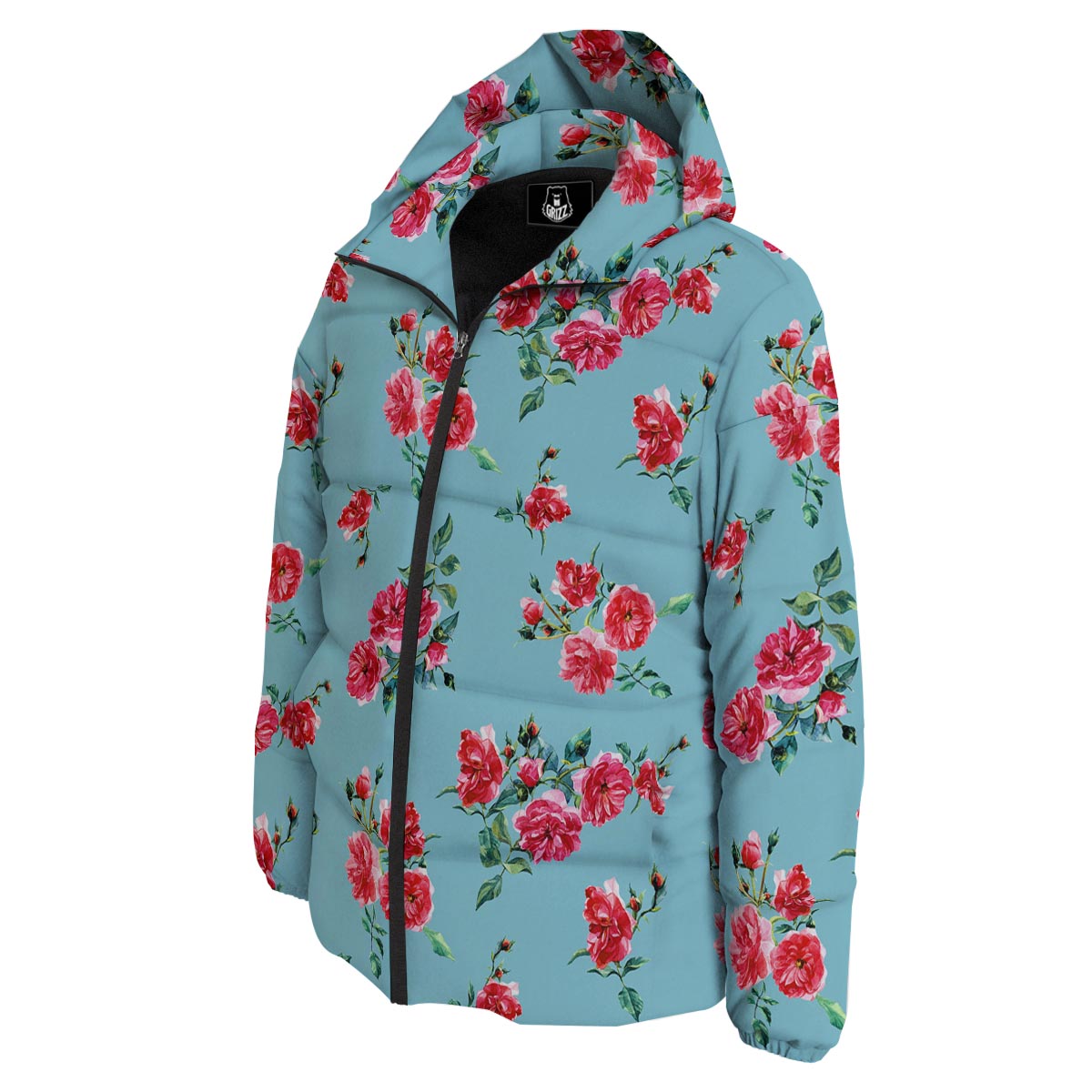 Flower Roses Floral Print Pattern Down Jacket-grizzshop
