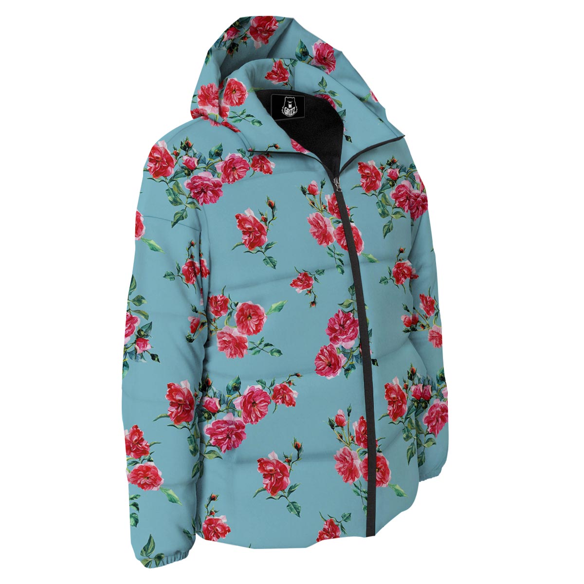 Flower Roses Floral Print Pattern Down Jacket-grizzshop