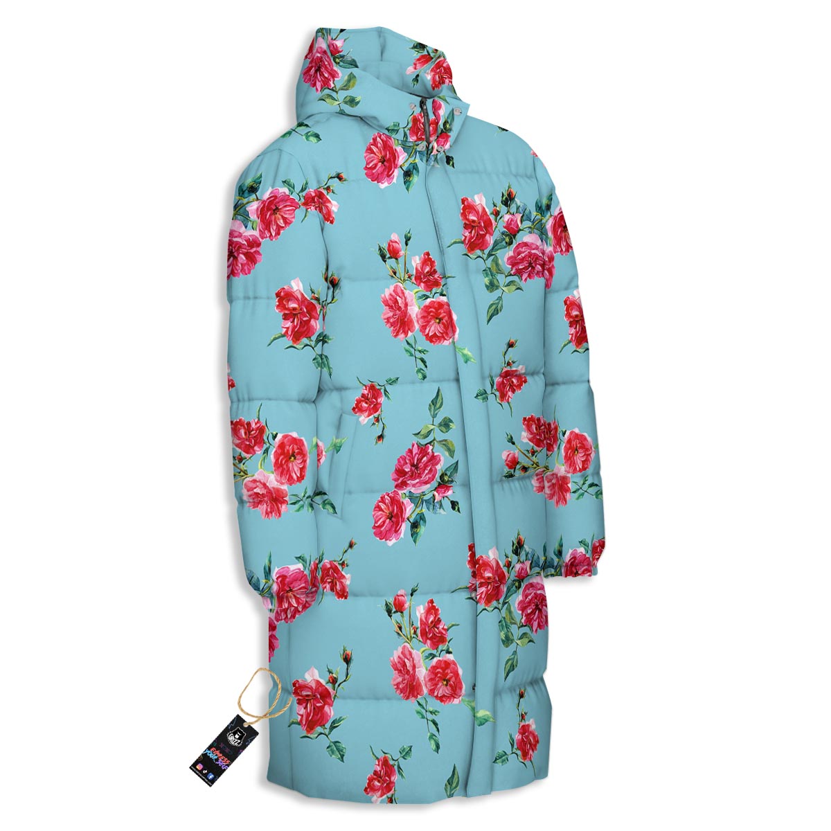 Flower Roses Floral Print Pattern Long Down Jacket-grizzshop