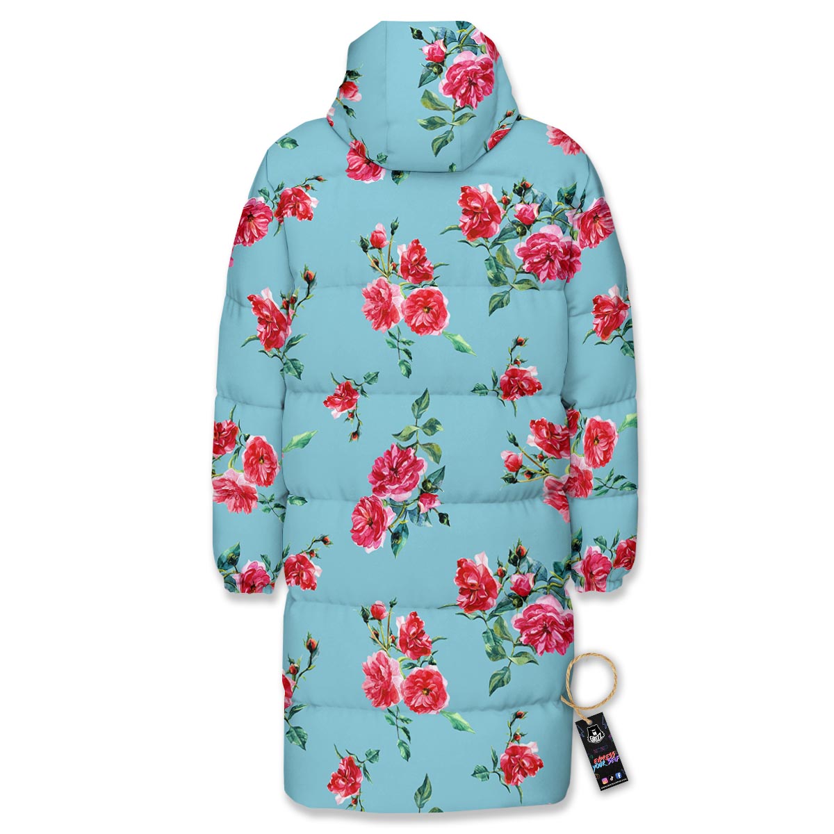 Flower Roses Floral Print Pattern Long Down Jacket-grizzshop