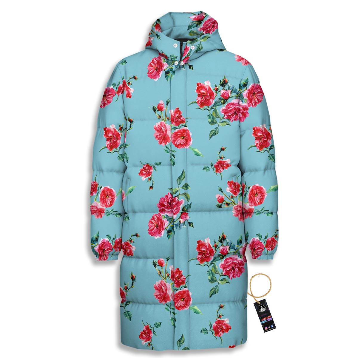 Flower Roses Floral Print Pattern Long Down Jacket-grizzshop