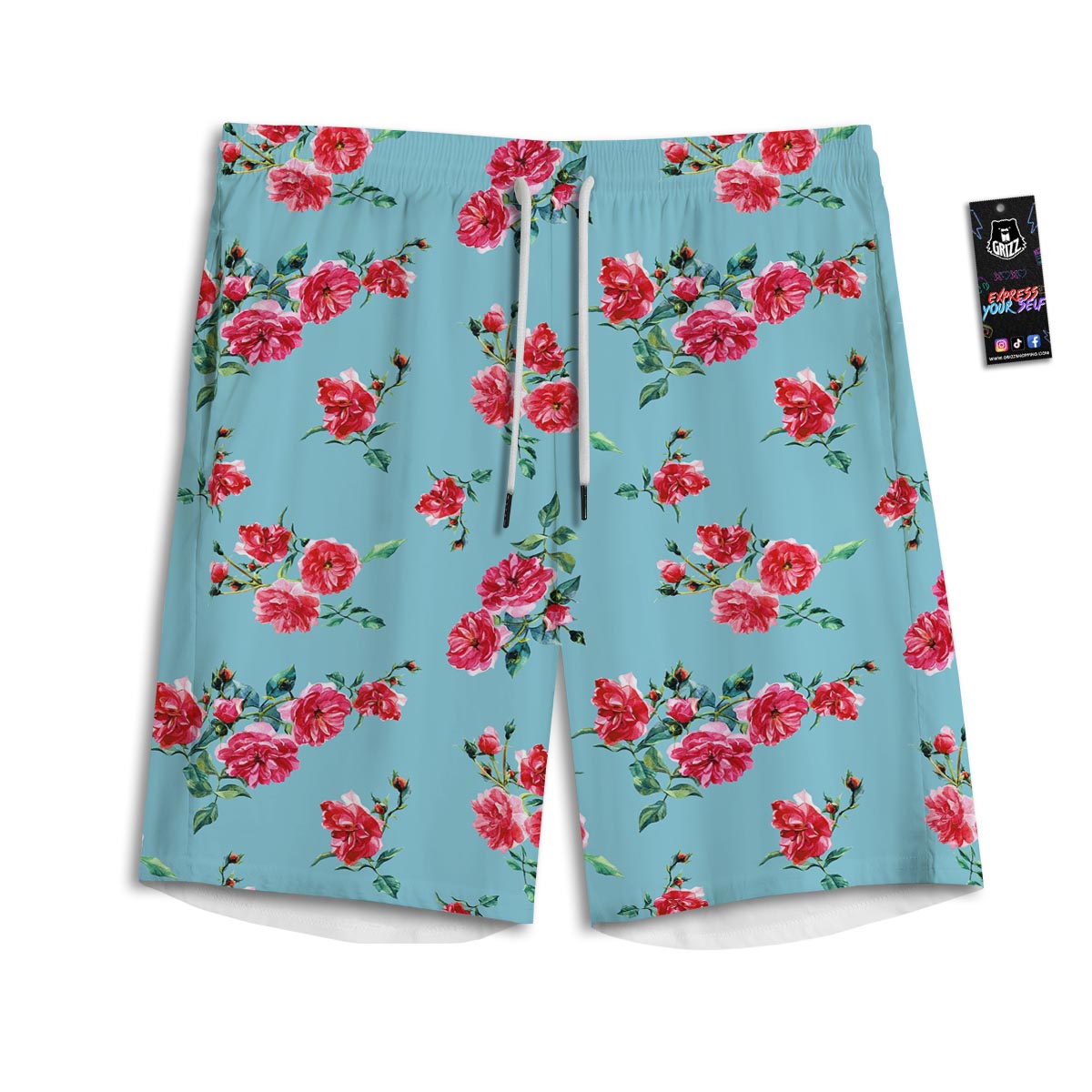 Flower Roses Floral Print Pattern Men's Athletic Shorts