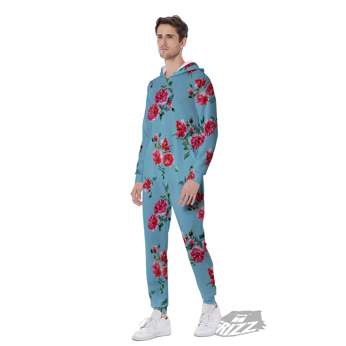 Flower Roses Floral Print Pattern Men's Jumpsuit-grizzshop