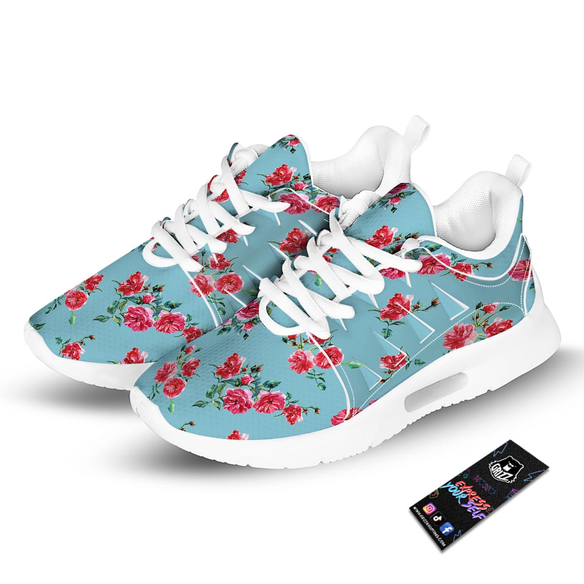Flower Roses Floral Print Pattern Tennis Shoes-grizzshop