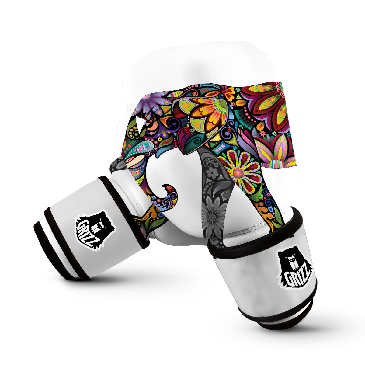 Flower Silhouette Elephant Print Boxing Gloves-grizzshop