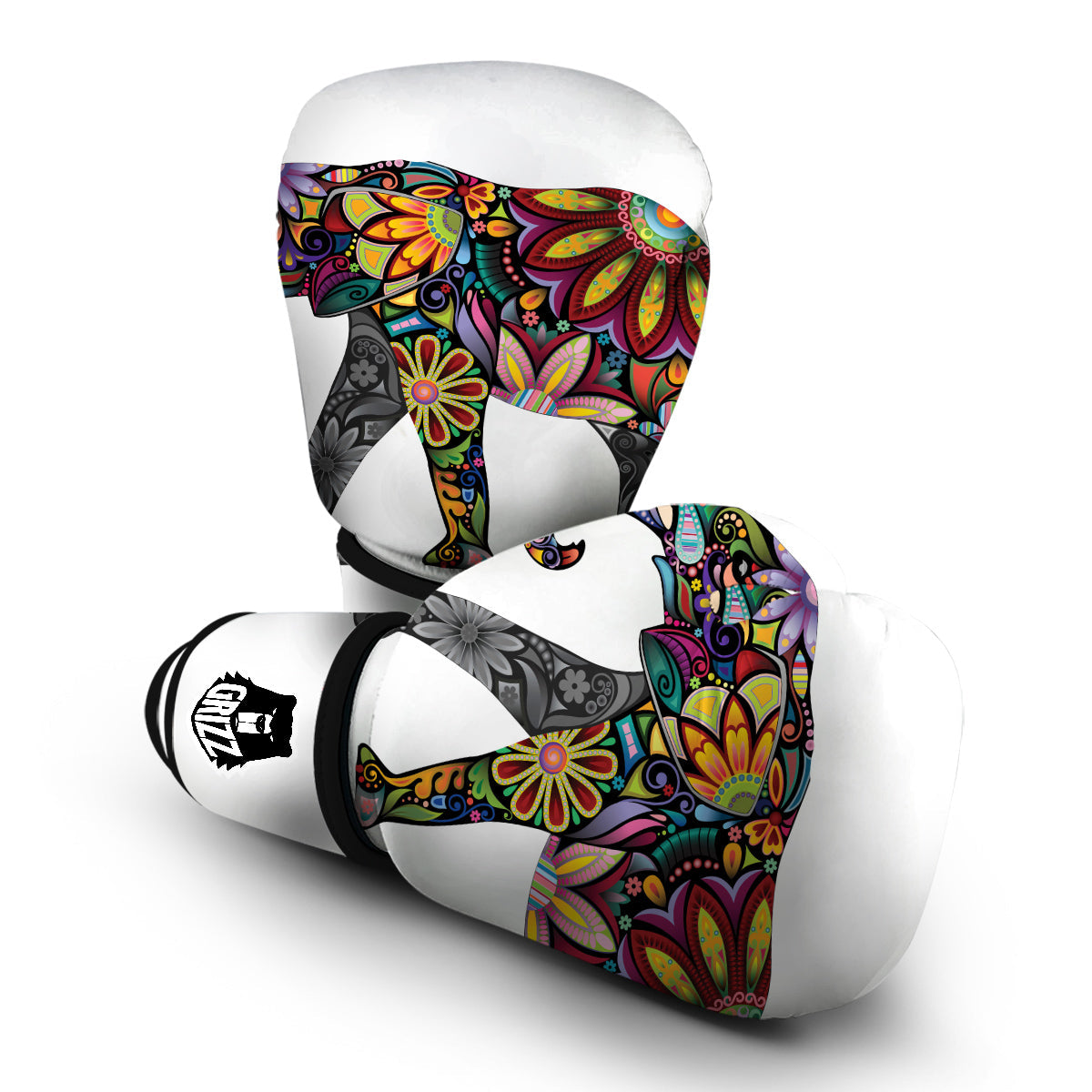 Flower Silhouette Elephant Print Boxing Gloves-grizzshop